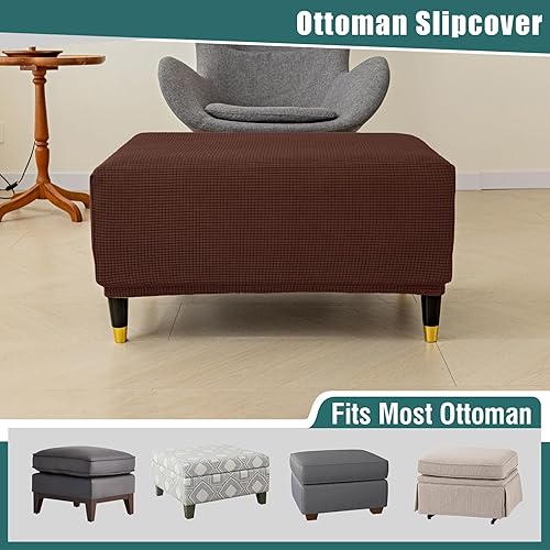 Miniatura 3 de ROSYNEY Fundas otomanas elásticas, fundas otomanas de jacquard suave, fundas rectangulares de almacenamiento para taburetes, funda protectora de