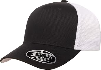 Flexfit Mens 110 Mesh Trucker Hat, Black/White, One Size