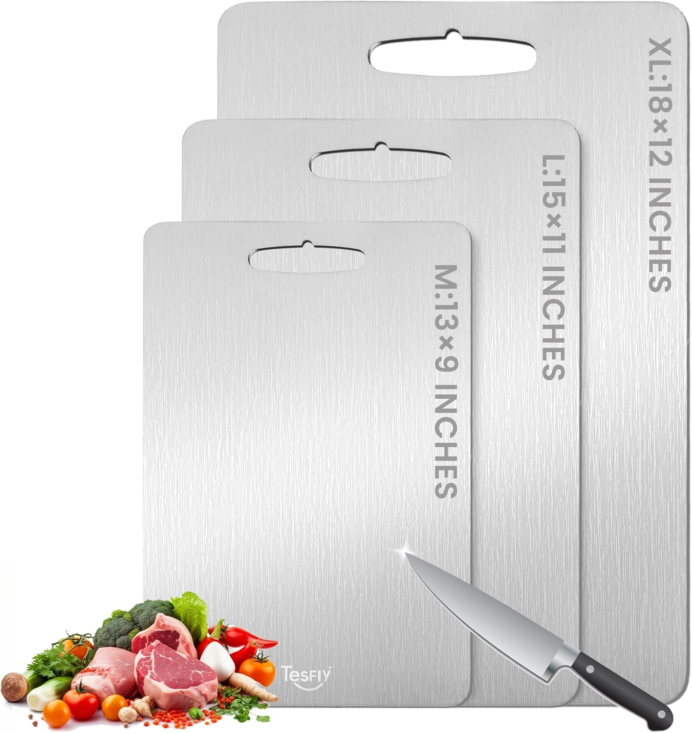 3 Pack Titanium Cutting Board-100% Pure Titanium Cutting Boards For Kitche,Easy to clean, Double-sided food-grade Cutting Board For Meats, Fruits And Vegetables (M&L&XL) 3 3 Pack