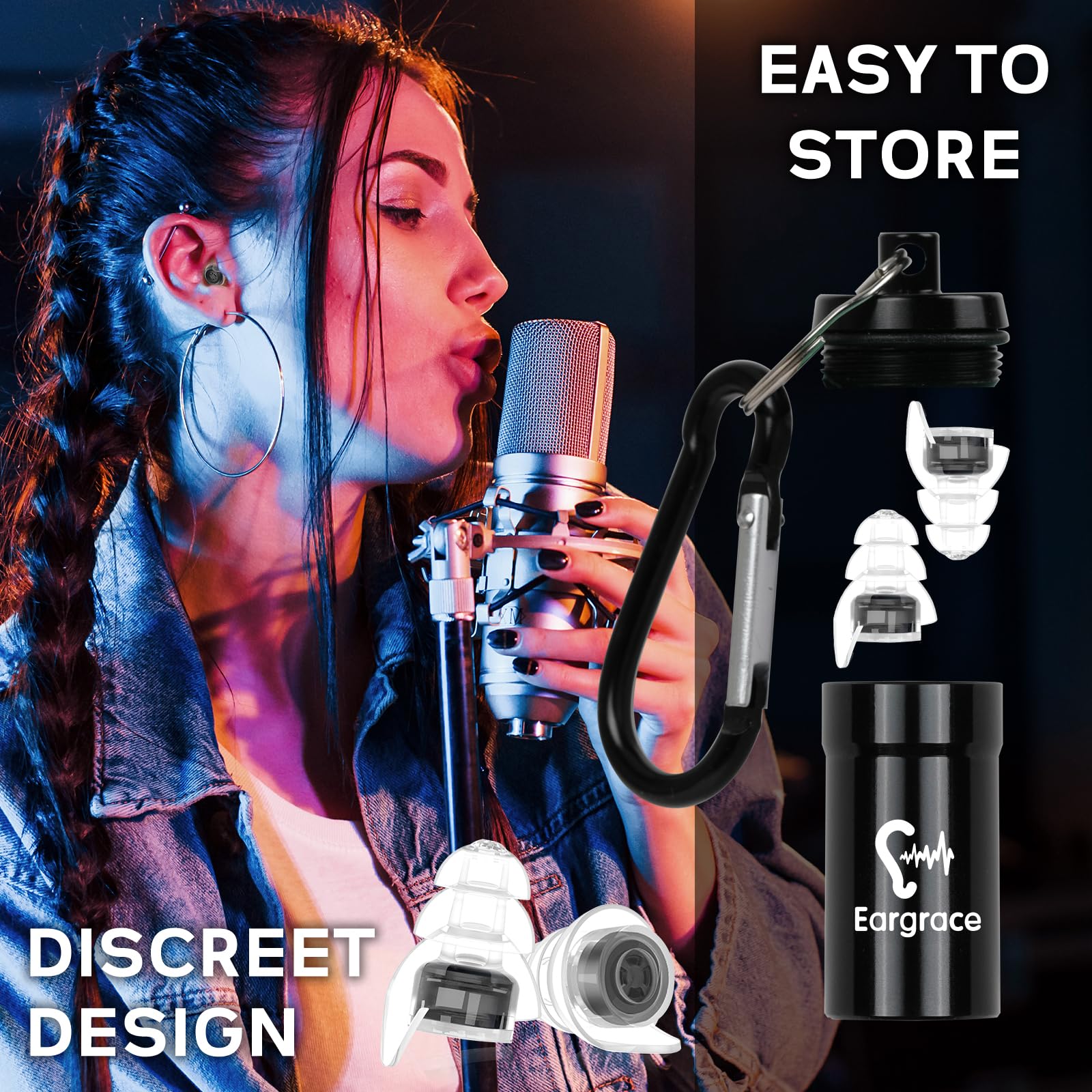 Bouchon Oreille Concert, Eargrace 2 Paires De Protection Auditive De Petite Taille Pour Musiciens Avec Étui De Transport En Aluminium Pour Musiciens, Festivals, Dj,Travail Et Événements Bruyants
