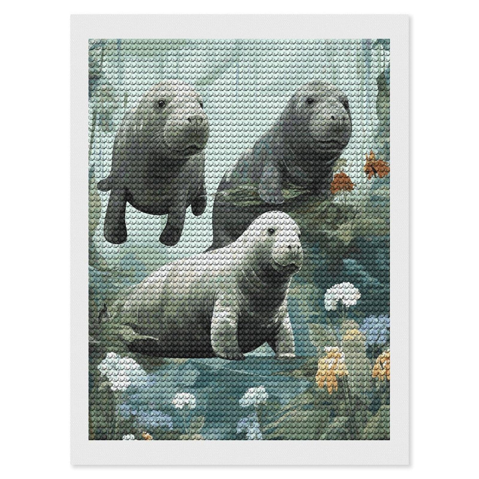 FekiLoot Rabbits Manatees Diamond Art Kits for Adults Diamond Painting Kits for Beginners DIY Diamond Art Kits Round Full Drill Diamond Dot Gem Painting for Home Wall Decor Gift 12"x16"