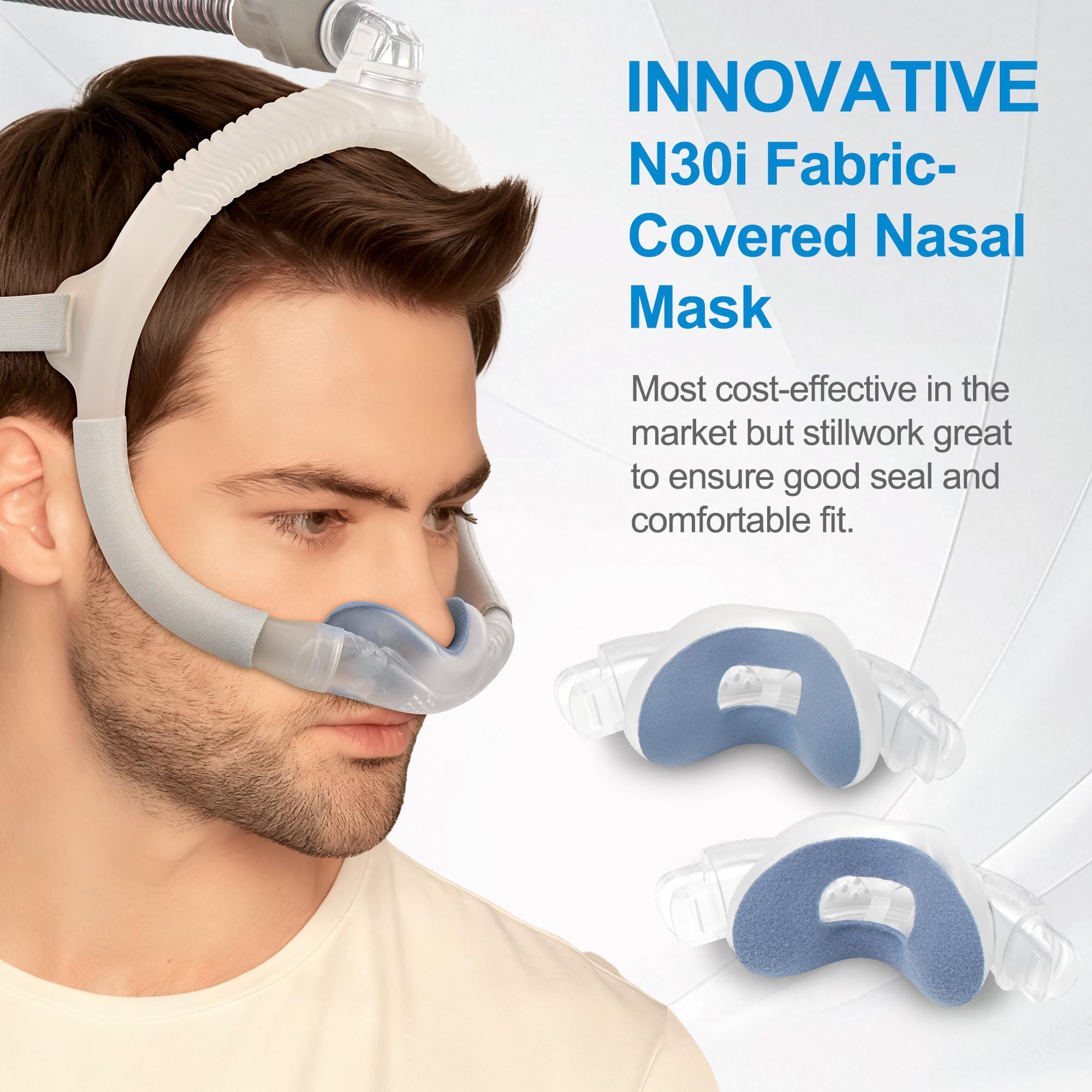 Masque nasal compatible avec Airfit N30i Ajustement parfait Excellent Confortable Coussinets de rechange avec n30i Accessoires CPAP silencieux Masque lisse et masque chaud (M)