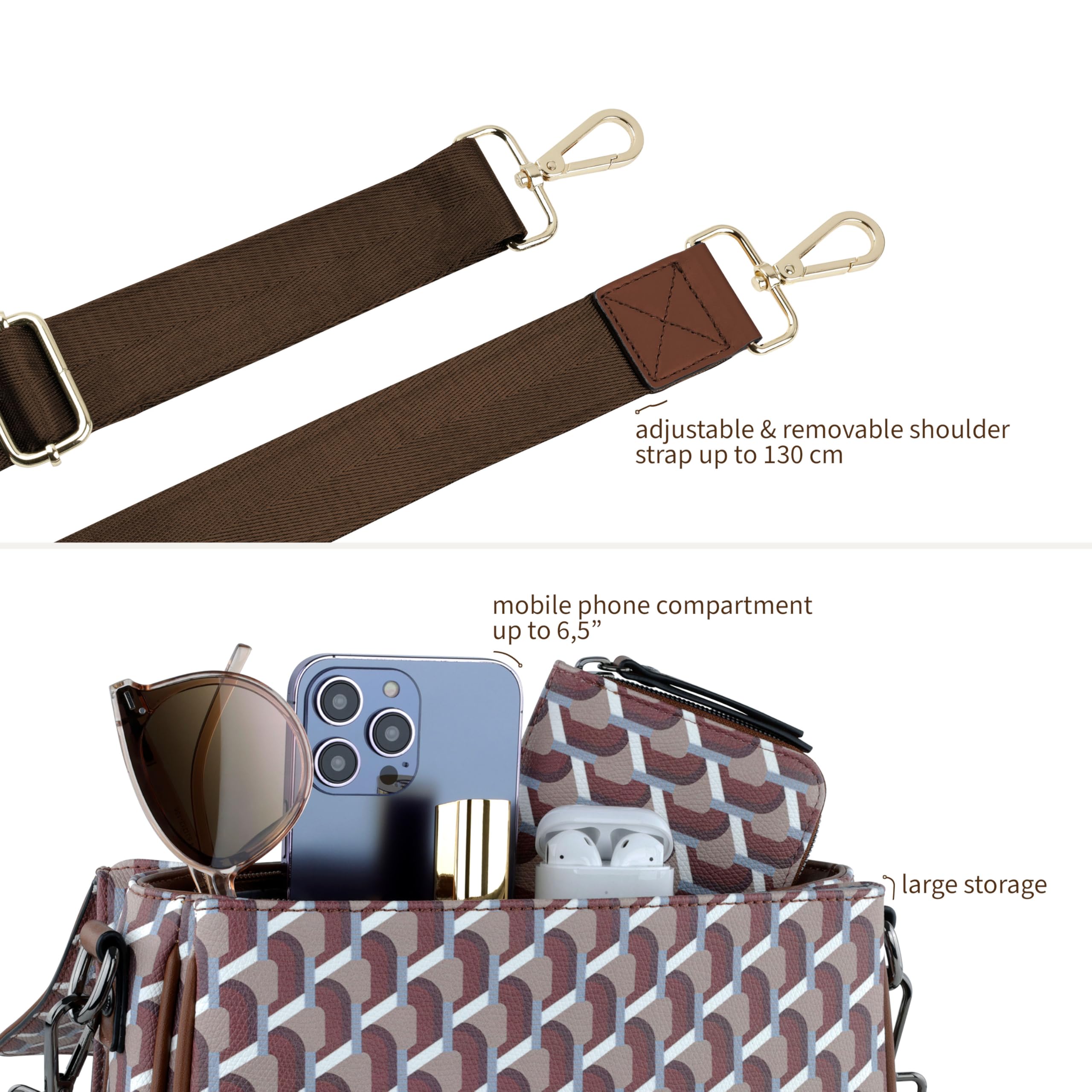 bugatti Ella Classic Bag para mujer, bolso bandolera de piel sintética, bolso de mano