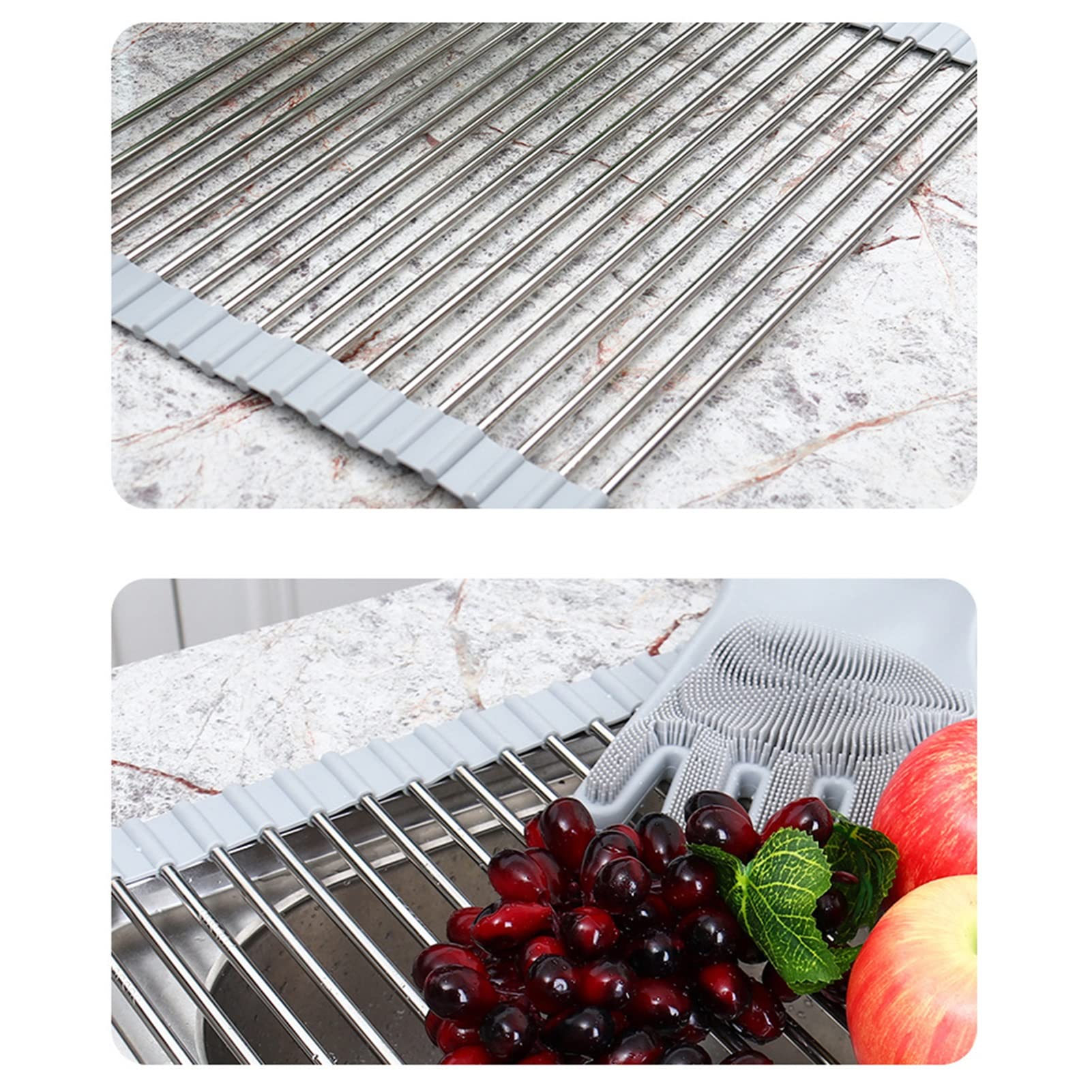 YYL De Múltiples Fines Escurreplatos Enrollable, Plegable Acero Inoxidable sobre Fregadero Cocina Escurridor de Rejilla, para Tazas Frutas Verduras (Size : 22 * 42cm/8.66 * 16.5in)