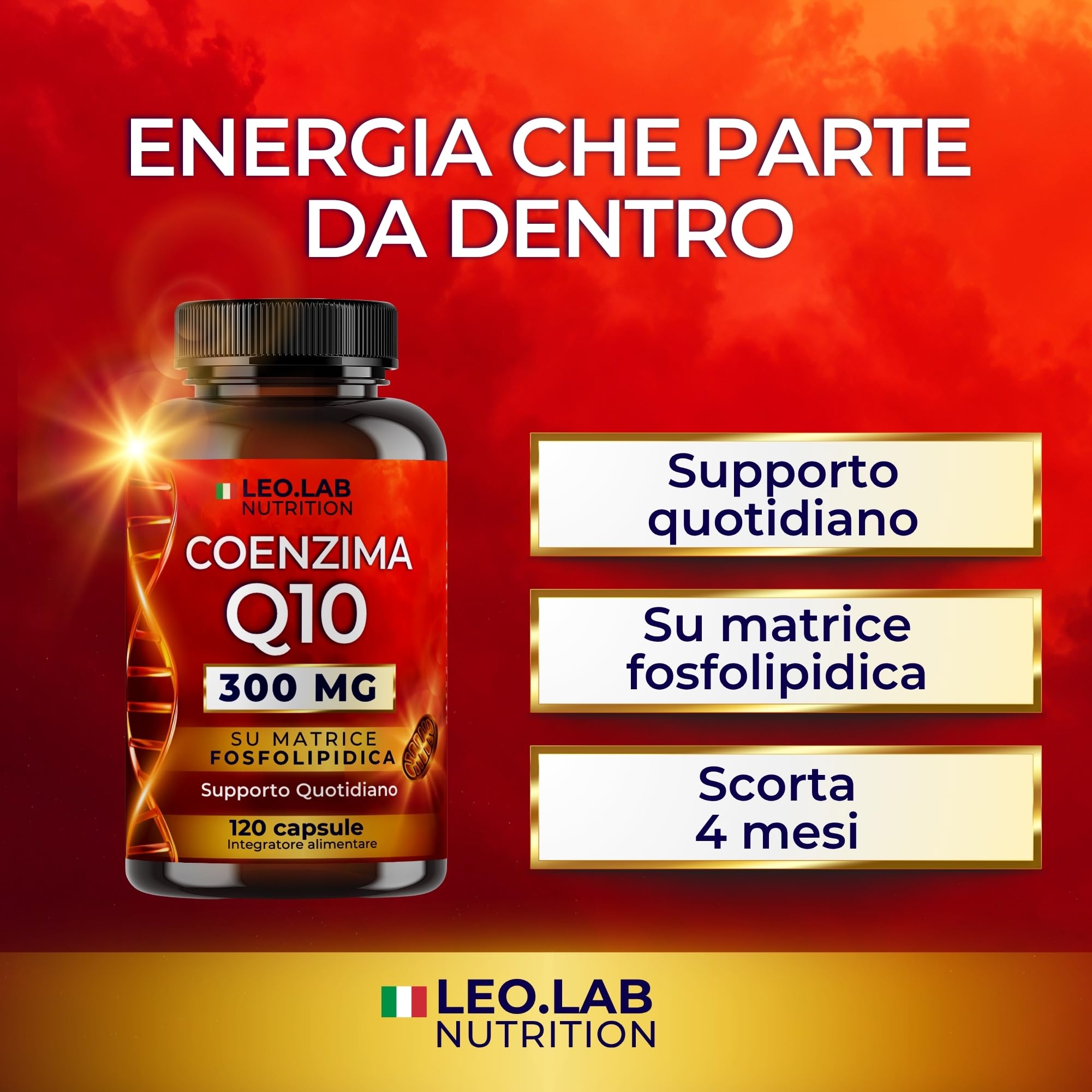 Coenzima Q10 300mg ad Alto Dosaggio 120 Capsule (4 Mesi di Scorta) - Integratore Q10 Made in Italy