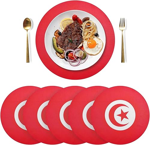 Juego de 6 manteles individuales redondos con bandera de Túnez, manteles individuales modernos para decoración de fiestas, cocina, comedor