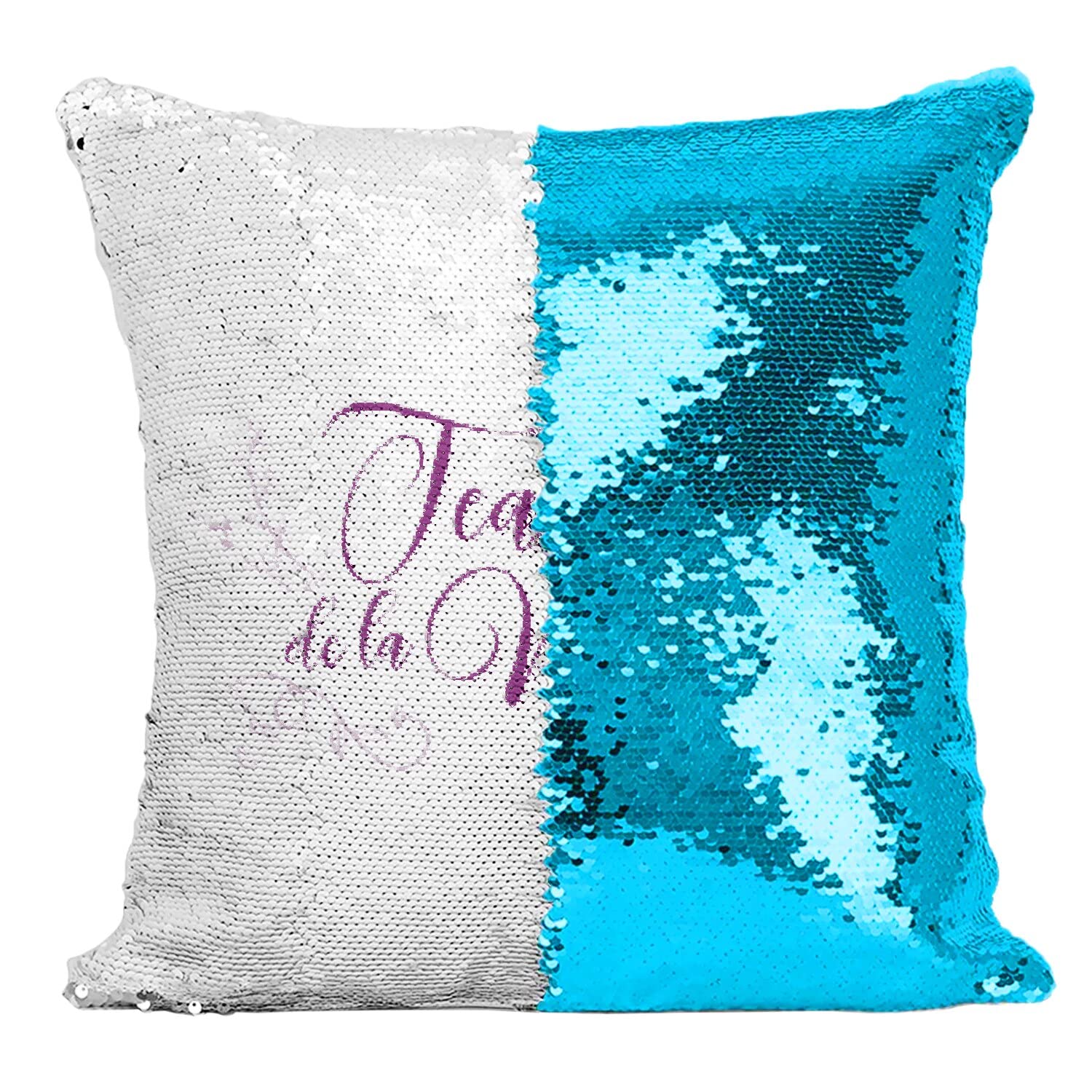 Coussin paillettes Team de la Mariée turquoise avec housse sequin magique pour mariage