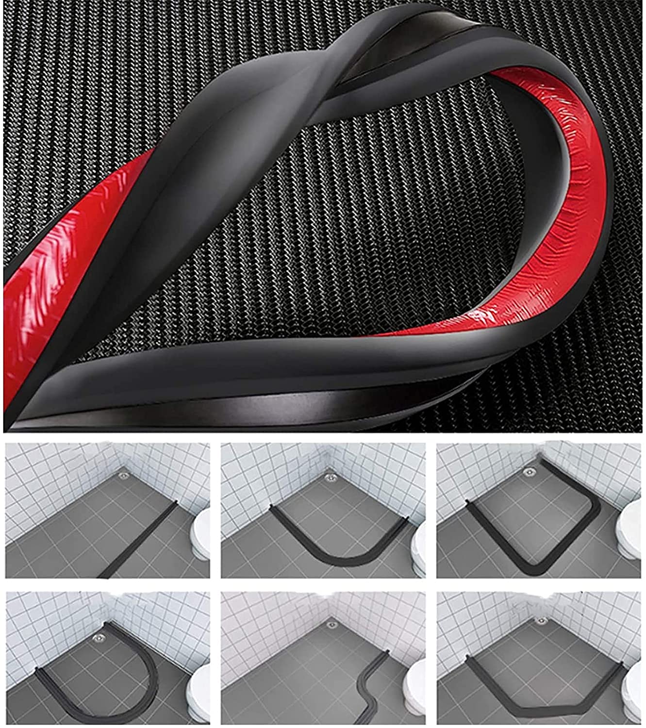 Bad Wasserbarriere Silikonstreifen Duschwanddichtung, Flexibler Silikon-duschkabinen dichtungen, Bad Wassersperre Für Nass- Und Trockentrennung (200cm,schwarz)