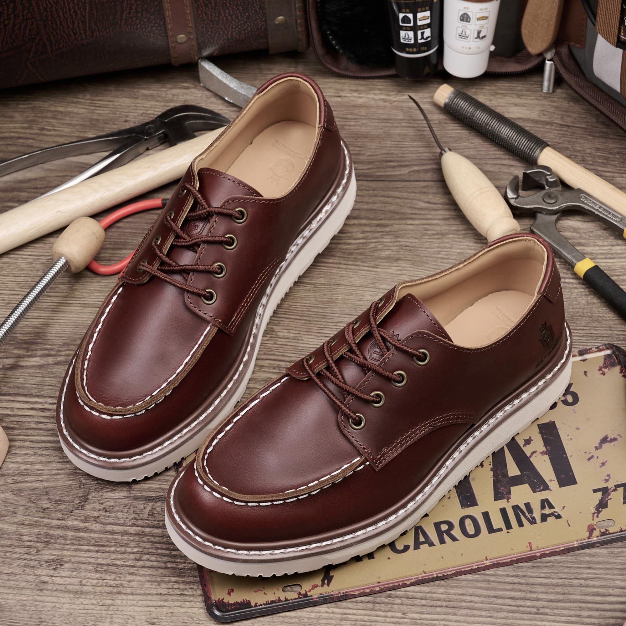 Chaussures en cuir de vache pour hommes, souples et élégantes, à bout moc, classiques et soudées Goodyear