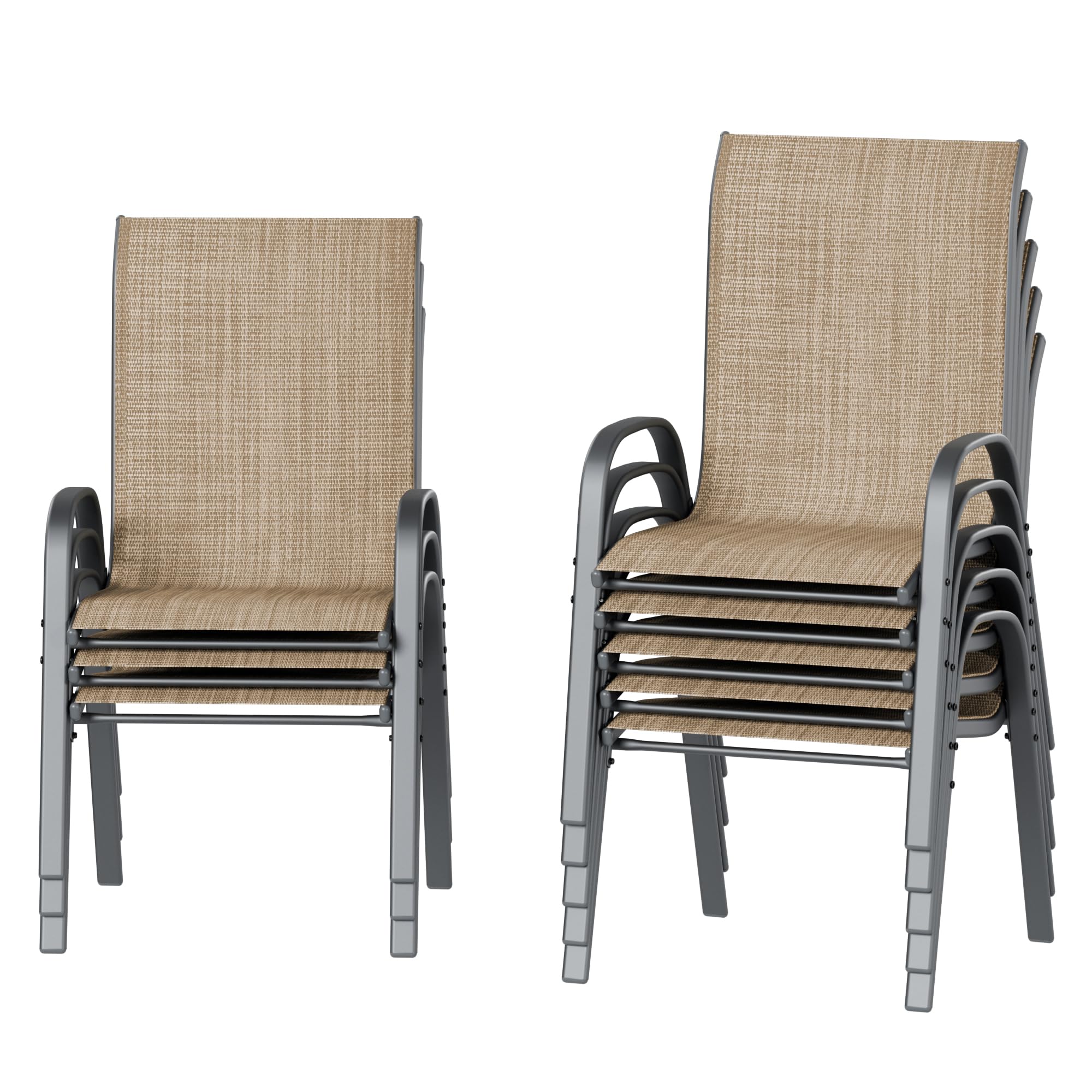 Amopatio Patio Chairs Set of 8, Stackable Dining Chairs for All Weather, Outdoor Chairs Garden Outdoor Furniture for Backyard Deck(Brown)