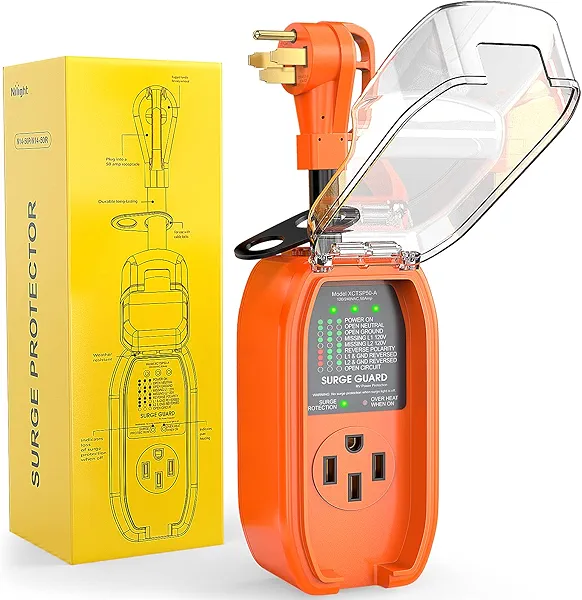 Nilight 50Amp RV Surge Protector Circuit Analyzer 4200 Joules Voltage Monitor High Low Spikes 125V/6250W ETL Listed with Extension Cord for RVs Camper Van
