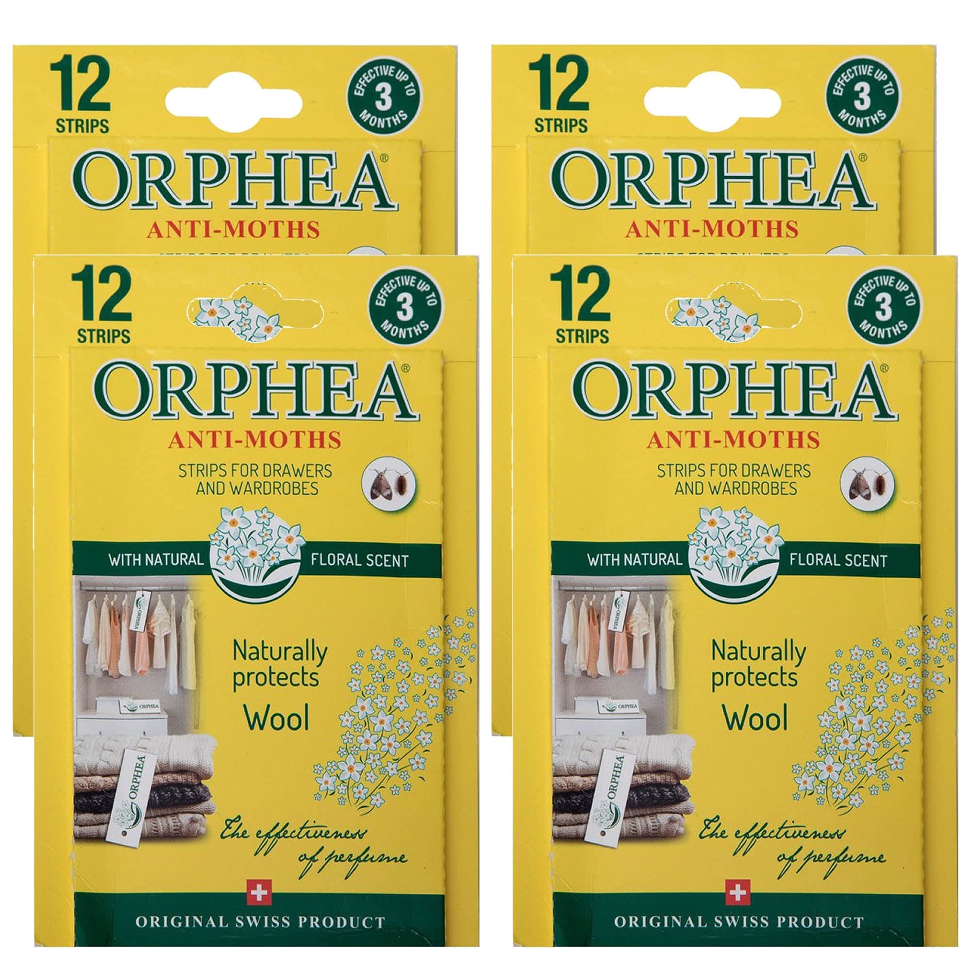 Caraselle Floral - 4 Packs (48 Strips) Orphea Anti Moth Strips - Floral Scented Moth Repellent For Wardrobes Drawers Shelves - Wardrobe Fresheners For Wool - Moth Paper Strips For Clothes Storage (4 Packs, 48 Strips) Sold By