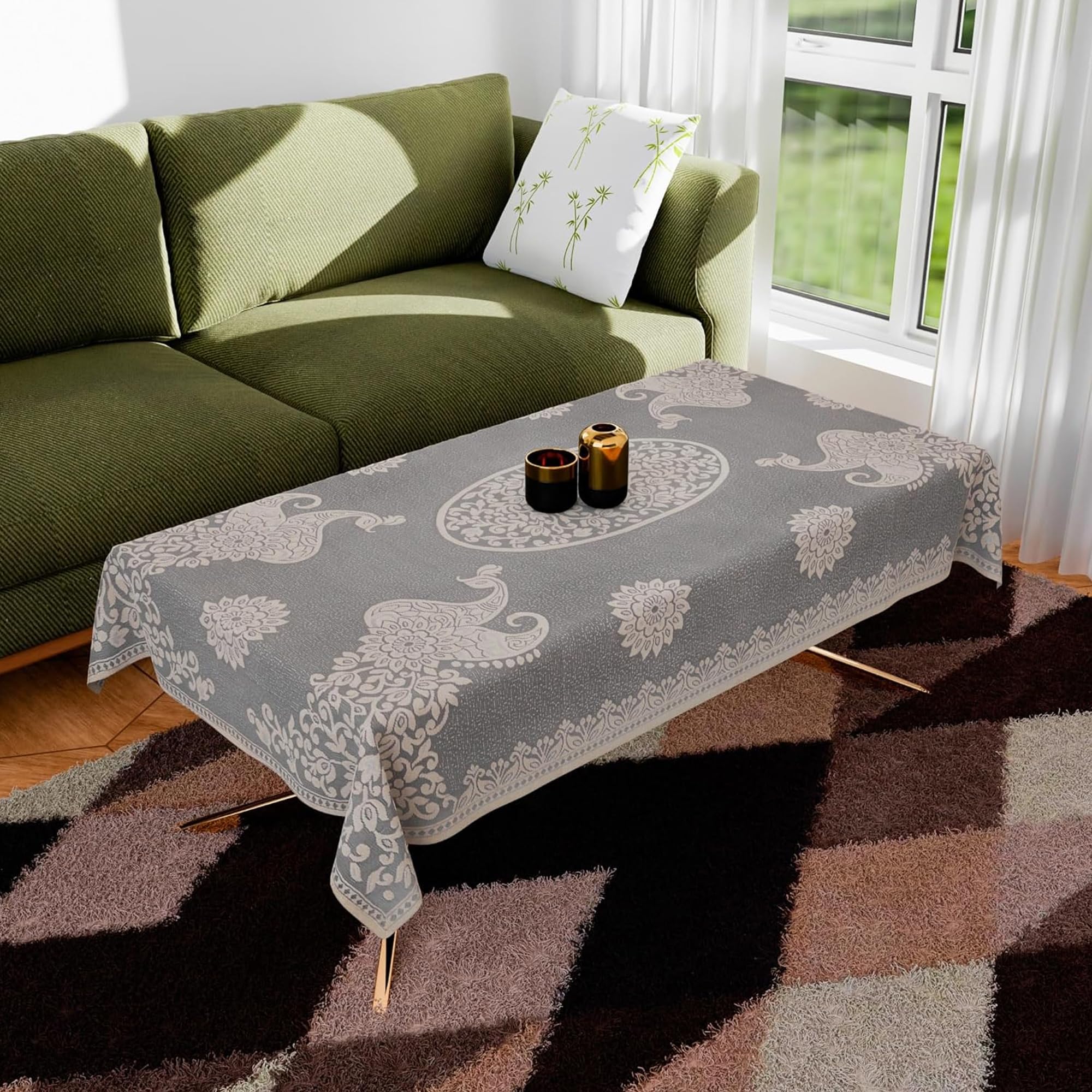 Kuber Industries Center Table Cover | 40x60 Inch | Net Table Cloth 4 Seater | Kitchen Tea Tabletop Cloth | Table Cover For Hall, Home Decor| Peacock-Brown