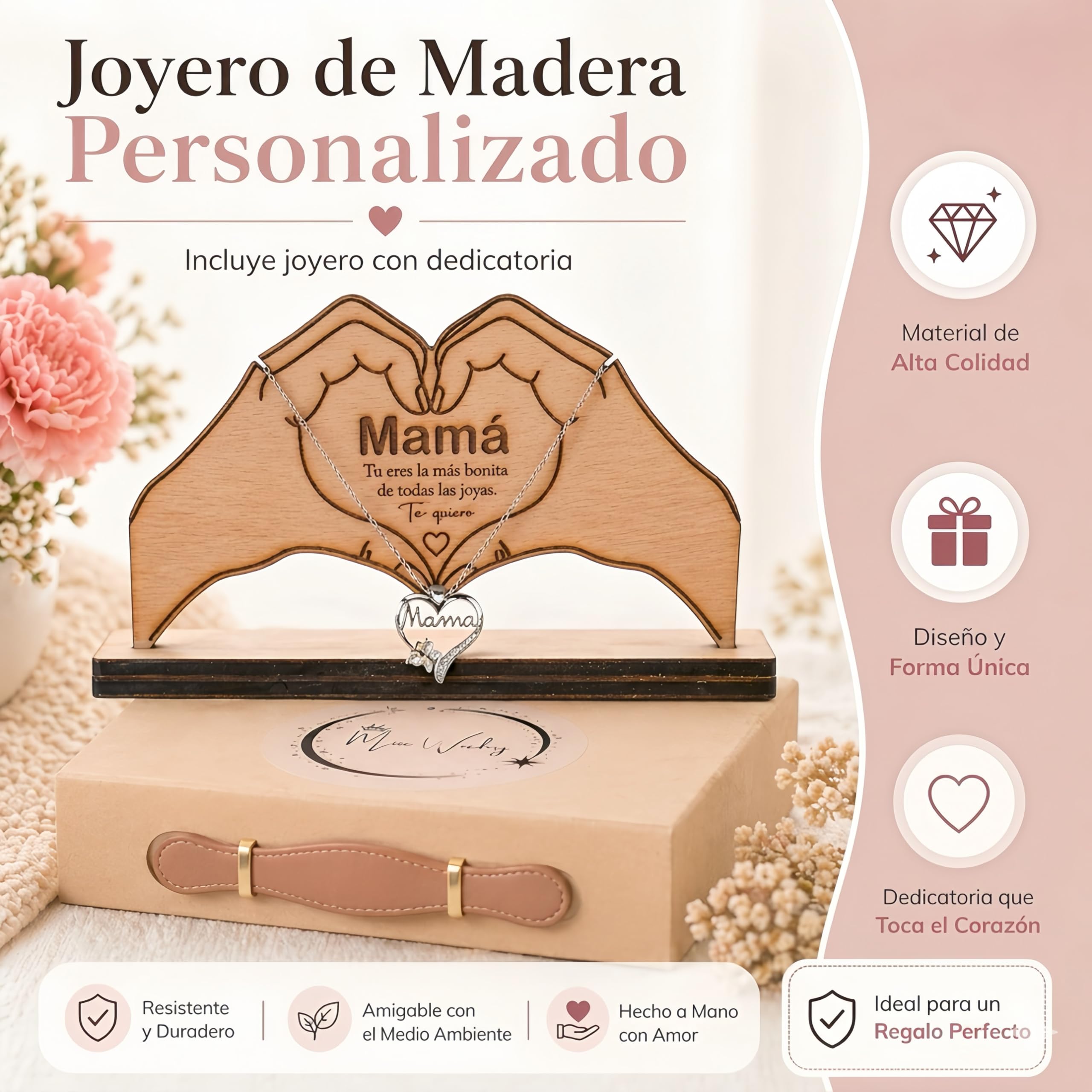 Collar Mujer Mamá con Colgante de Corazón y Mariposa en Acero Inoxidable – Joyería Fina con Circonitas, Diseño Elegante y Significativo – Regalo para el Día de la Madre, San Valentín