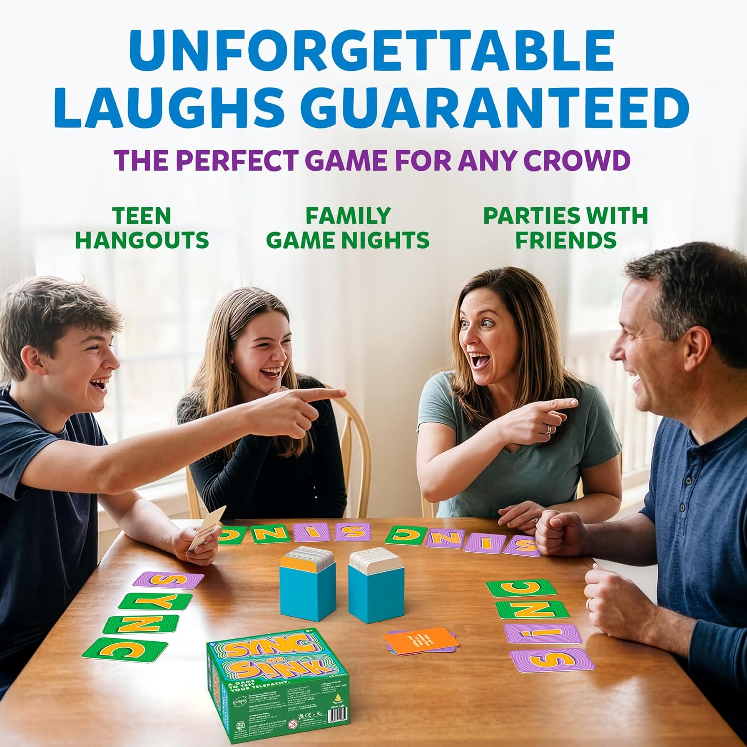 Sync or Sink - Hilarious Family Card Game for Kids, Teens & Adults, Fast-Paced Mind-Matching Partner Challenge, Fun Party & Game Night Favorite, Gifts for Ages 8, 9, 10 and Up, 4-8 Players
