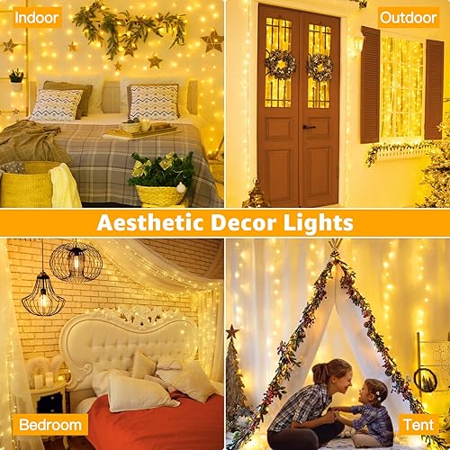 Miniatura 9 de Ollny Guirnalda de luces de 120 LED de 40 pies, luces blancas cálidas, temporizador conectable, impermeable, 8 modos de enchufe, luces de Navidad