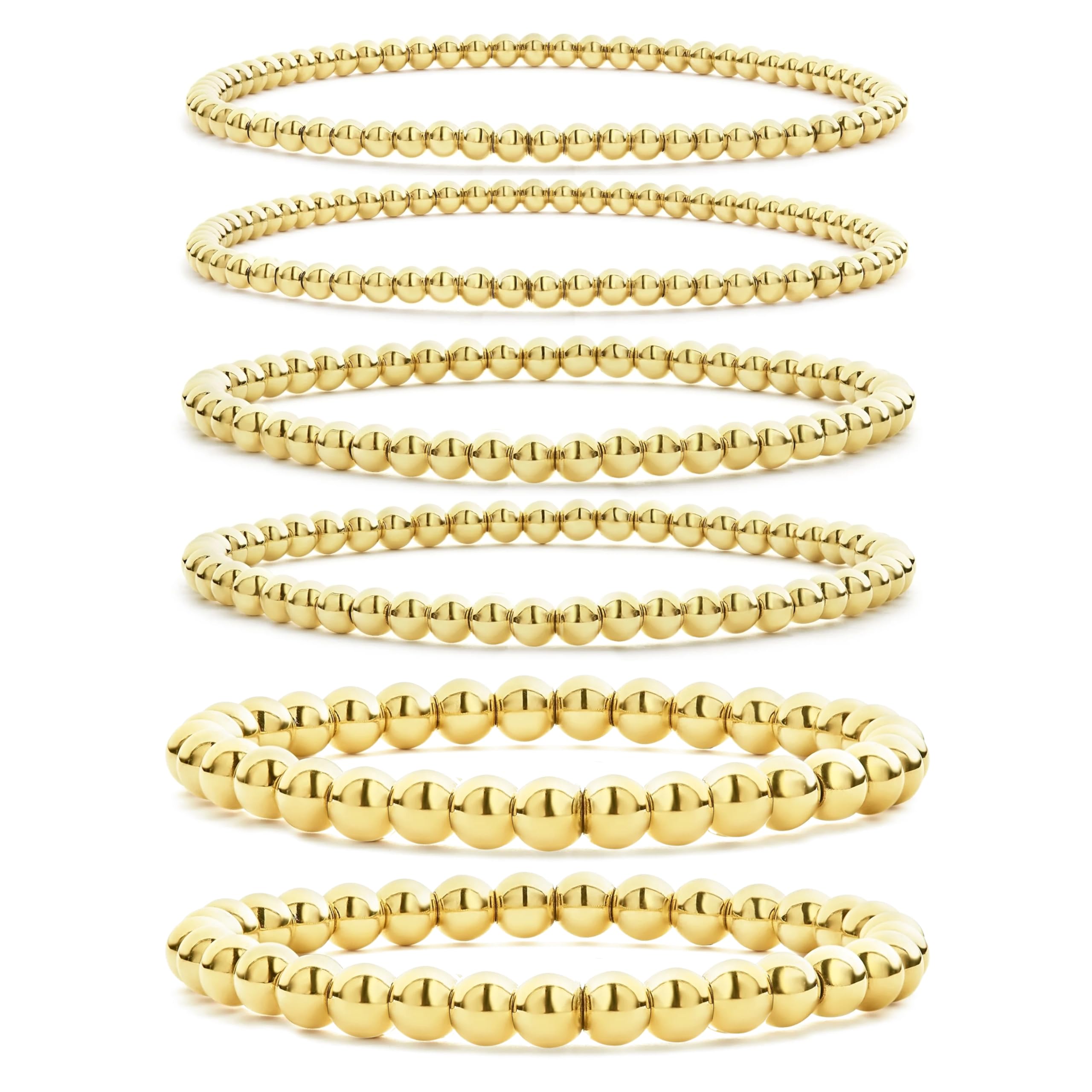 CONRAN KREMIXGold Beaded Bracelets Set For Women 14K Gold Bead Stackable Stretch Summer Bracele Jewelry For Women 5PCS Set