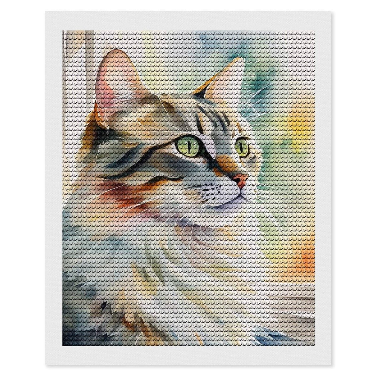 Junmoney Watercolor Cat Portrait Blissful Cat Whiskers Diamond Painting Set 16"x20", for Beginners, Modern Decor, Simple to Start, Gift Idea, Pleasing Wall Art Project