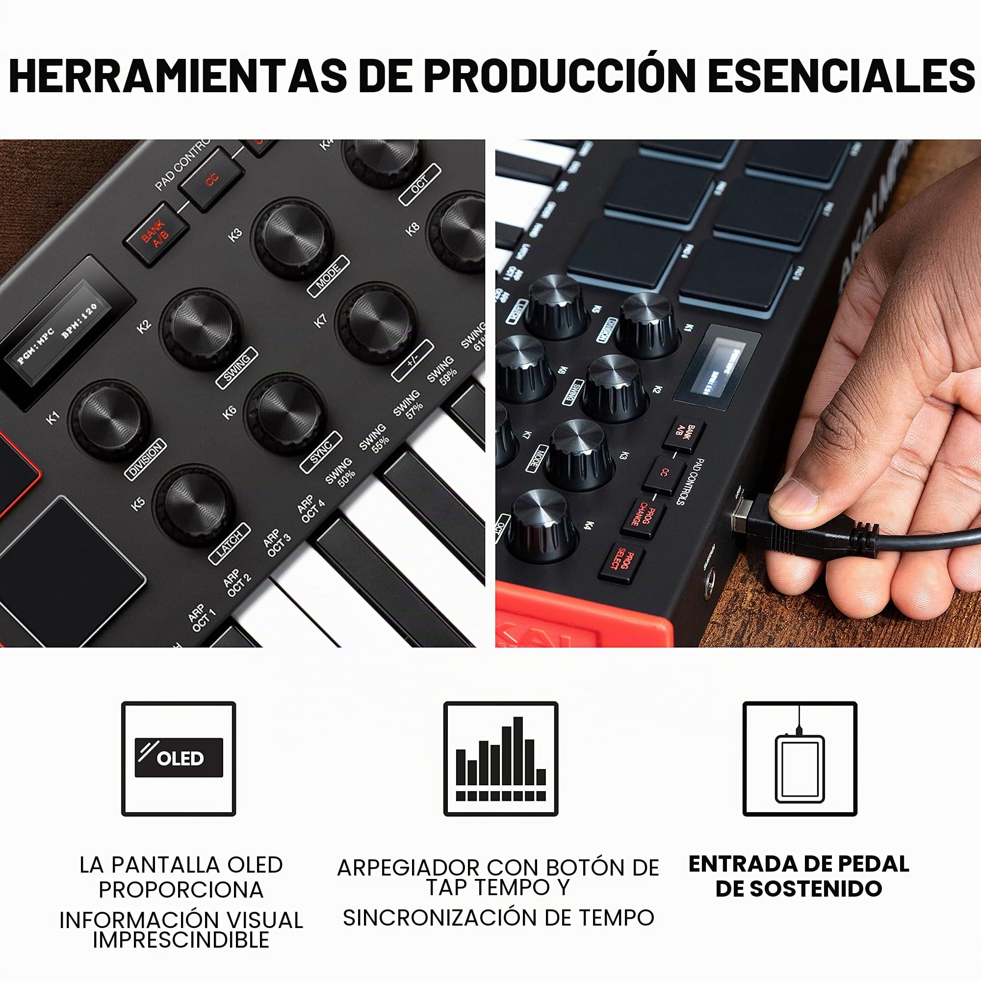 AKAI Professional MPK Mini MK3 + monitores de estudio M-Audio BX3 - Teclado Controlador MIDI USB de 25 Teclas con altavoces de estudio