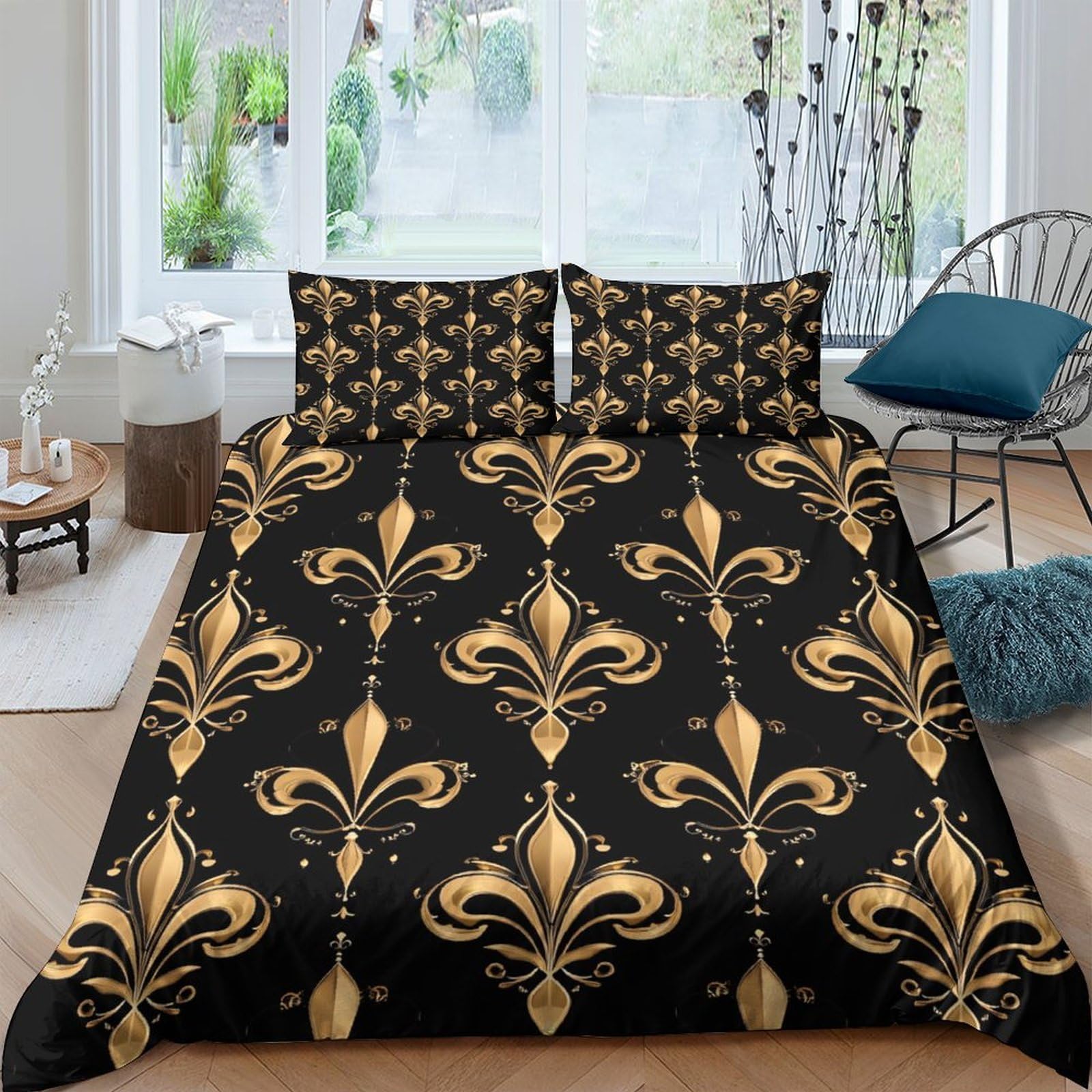 Ctjqhvkz Style-2 3D Printed Baroque Gold Pattern Fitted Sheet Microfiber Soft Mattress Cover For Bedroom Decor Anti-Slip Washable Single（135X200cm）