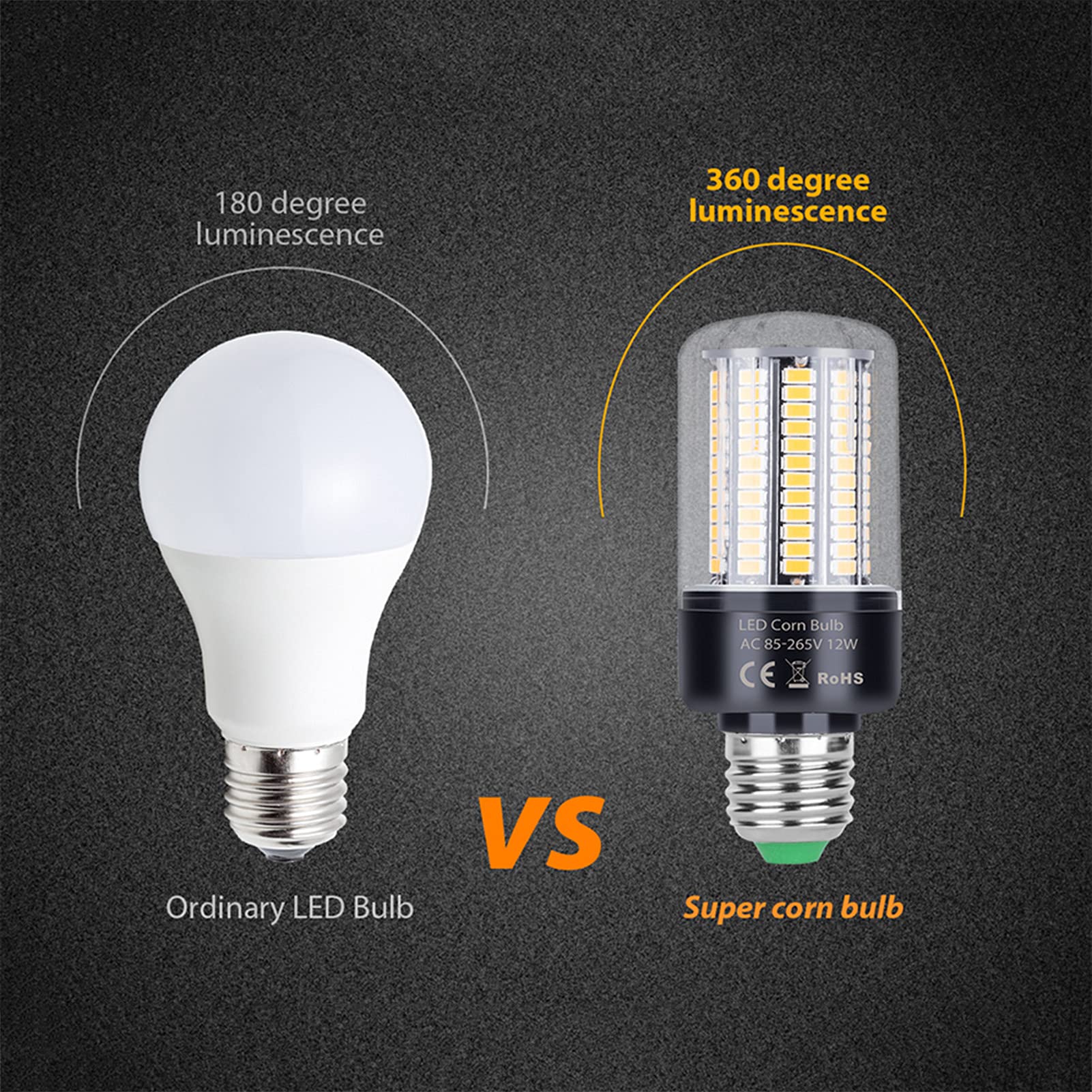 Lot 4 ampoules LED en forme maïs, non dimmables, 350 lumens, 3,5 W, éclairage domestique, bouche à vis, blanc chaud 3 000 K/blanc froid 6 500 K