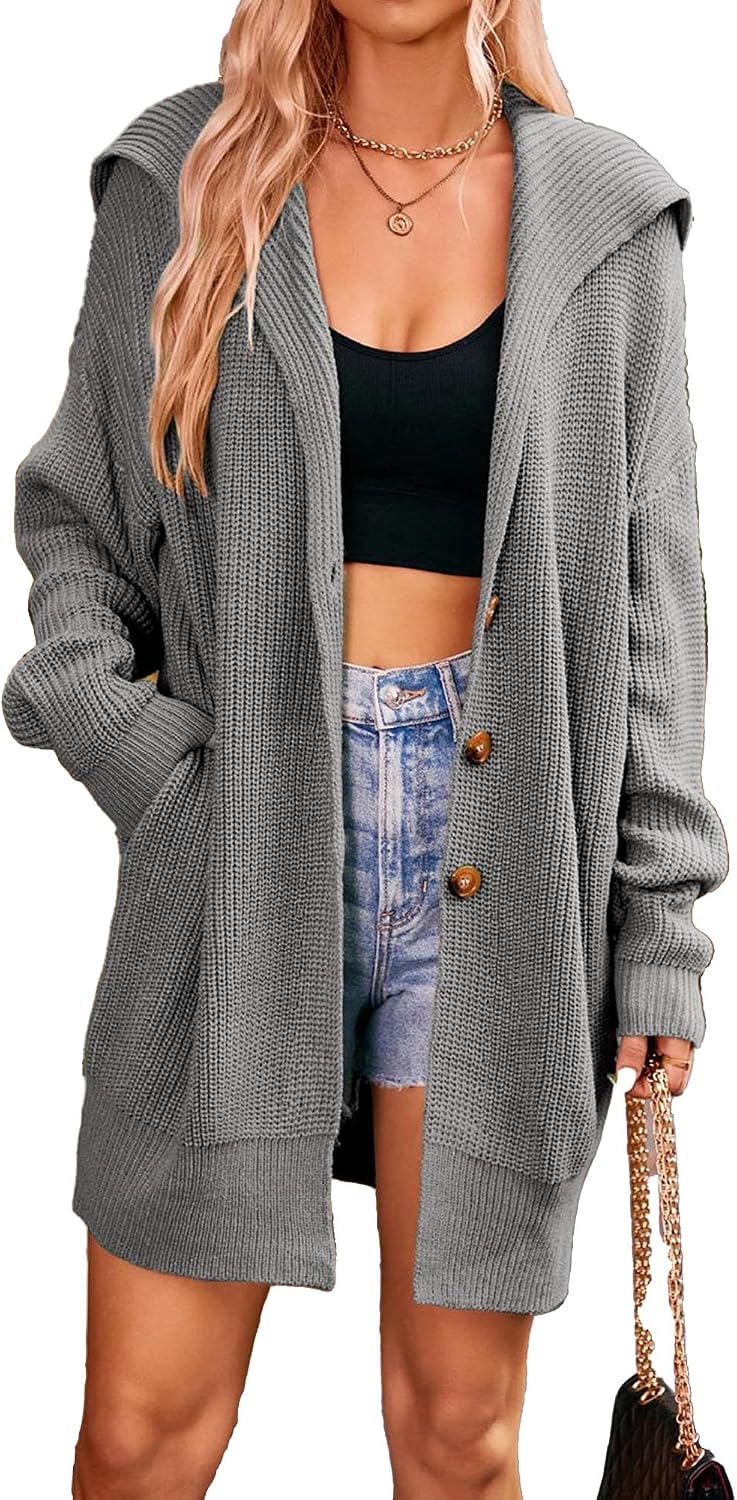 Women's Casual Lapel Cardigan Long Sleeve Open Front Sweaters Outwear Soft Knitted Sweater Coat with Pockets