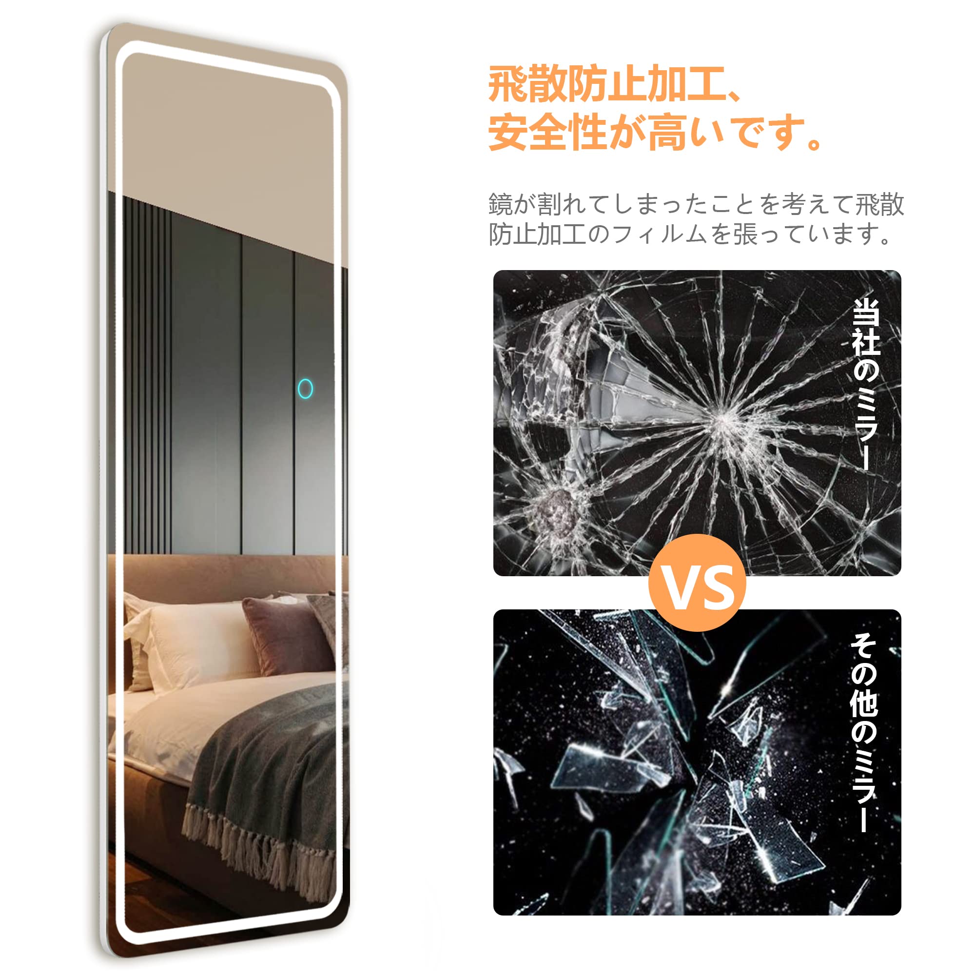 Amazon.co.jp: LVSOMT 全身鏡 ライト付き全身ミラー 壁掛け ドアけ2WAY