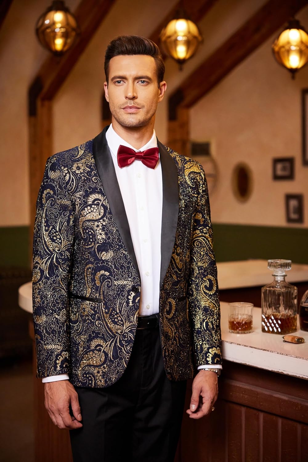 COOFANDY Men's Floral Tuxedo Jacket Luxury Embroidered Wedding Blazer Dress Suit for Party Dinner - Image 3