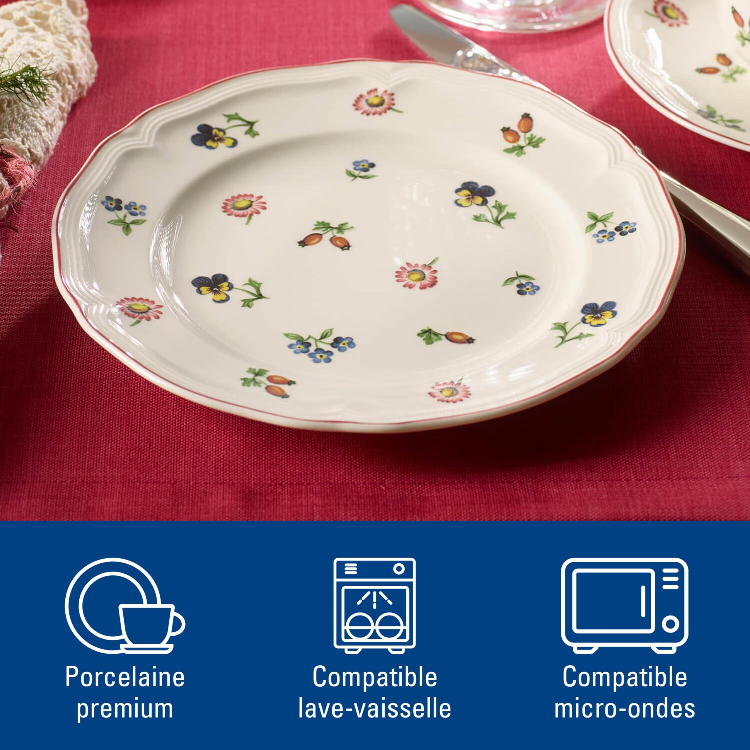 Assiette à Dessert Villeroy & Boch Fleur Verte - Porcelaine Premium, 21 Cm, Résiste Lave-vaisselle/micro-ondes, Petit-déjeuner, Snacks