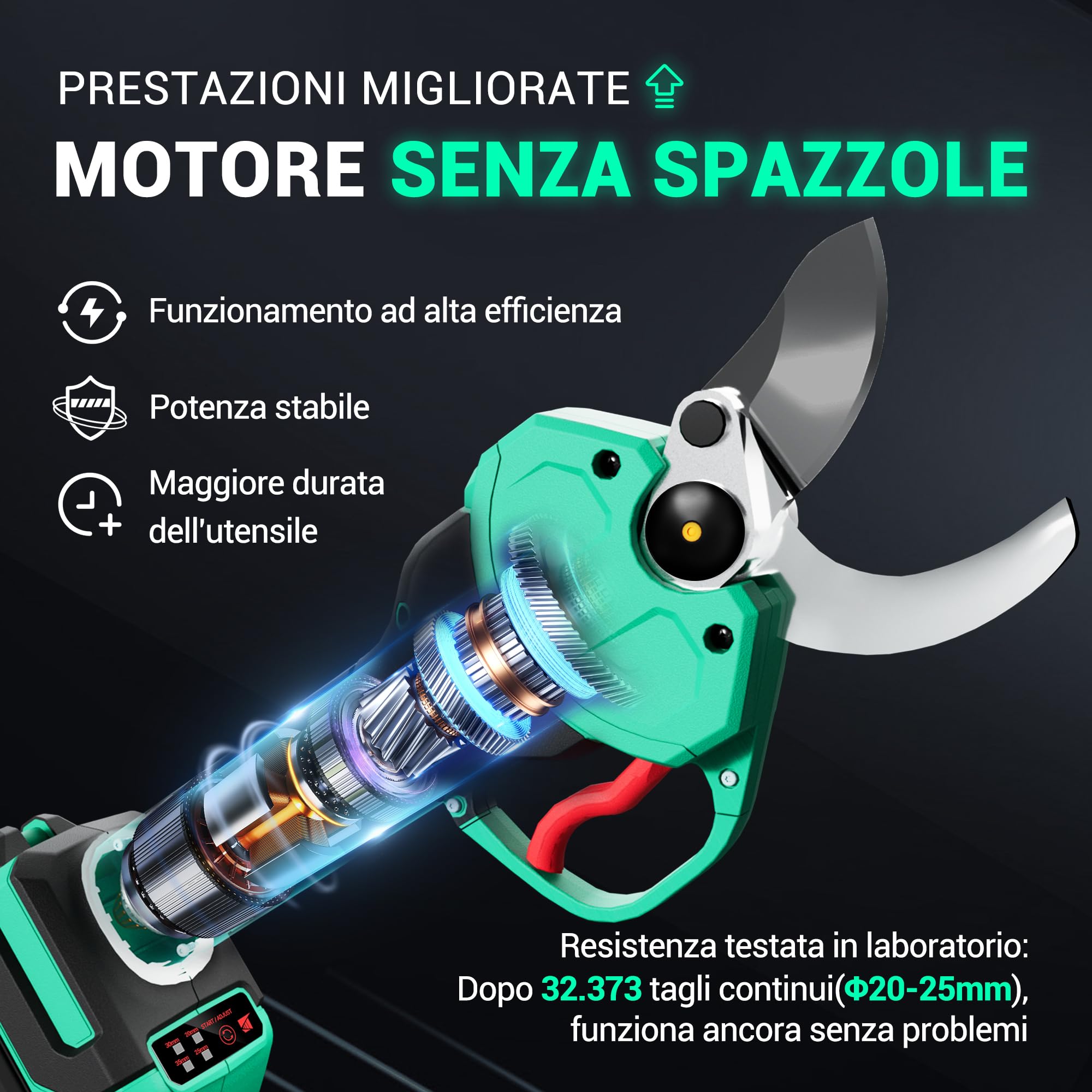 DCA Forbici Portatili a Batteria 20V, max 35mm Brushless Cesoie Potatura Elettriche con 2,0Ah batteria, Lama SK5 Forbice Elettrica con custodia di sicurezza portatile per Frutteto Parco Fattoria Olivo