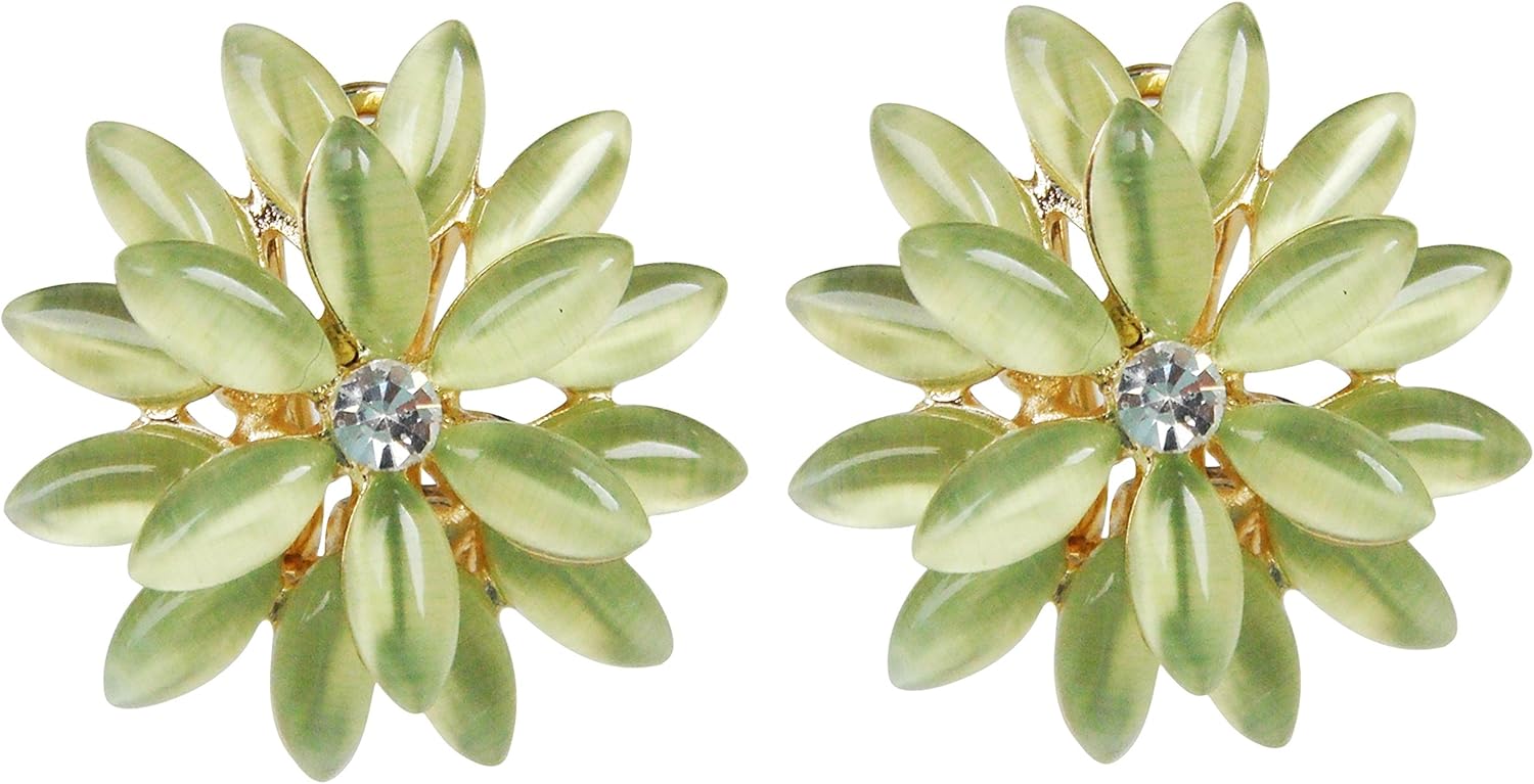 Navachi 18k Gold Plated Flower Horse-Eye Created-Opal Omega Back Earrings