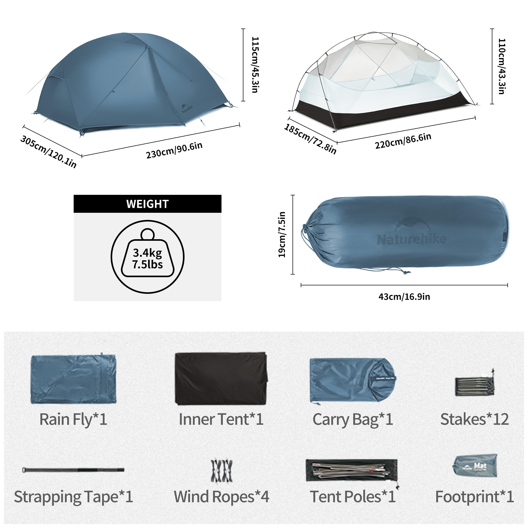 Naturehike Mongar Base Tenda da campeggio 2-3 persone ultraleggera impermeabile trekking