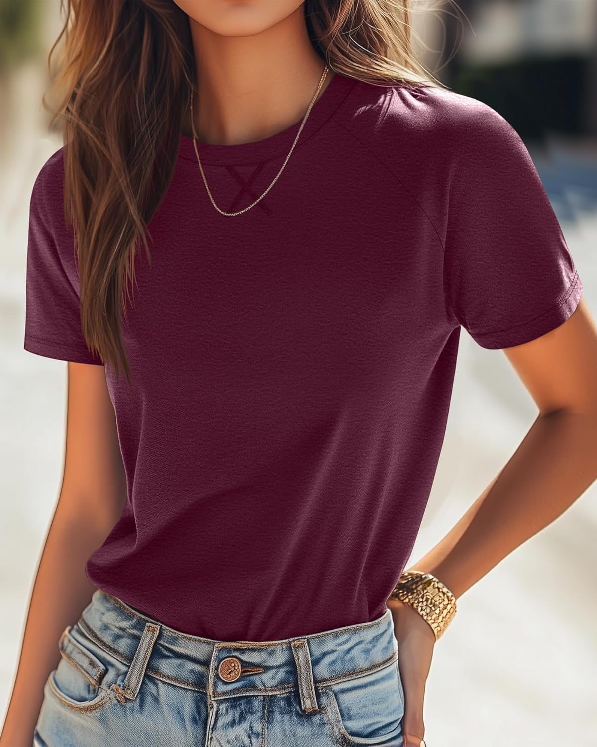 Ficerd 3 Pack Women's Short Sleeve Tops Crew Neck Casual Long Tunics Trendy Loose Fit Raglan Tops Basic Tee - Image 2