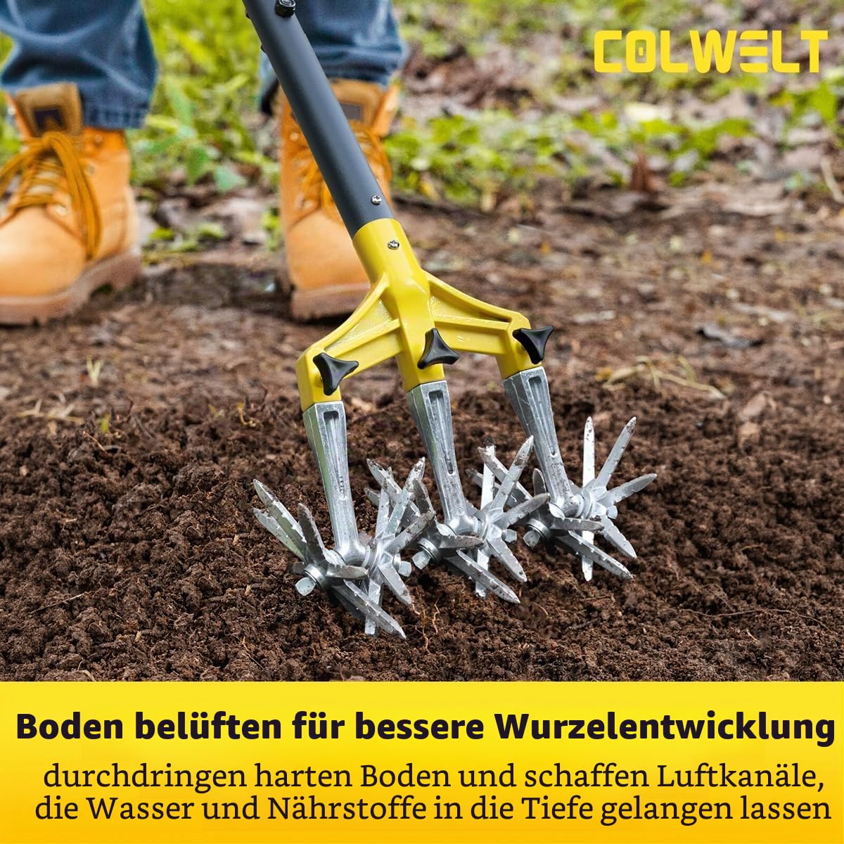 Colwelt Drehbarer Kultivator, Gartenwerkzeug, 154 cm, Handfräse, Gartenwerkzeug mit abnehmbaren Aluminiumzinken, Grubber für Gartenerde oder Nachsaat von Gras, manuelle Kultivatoren und Fräsen für