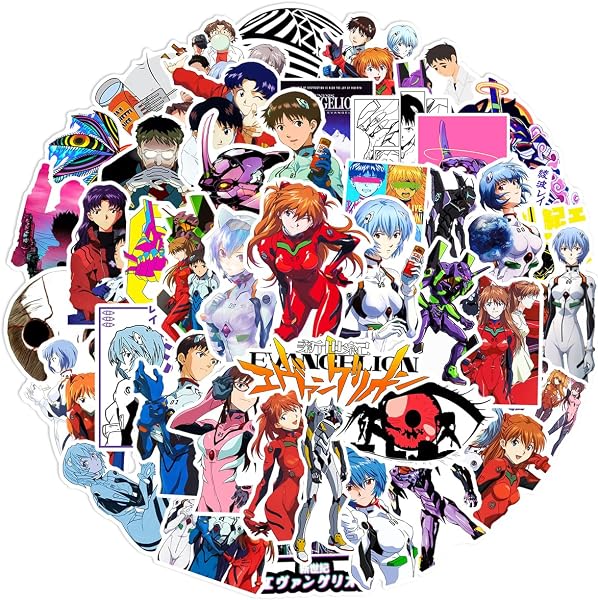 NEULEBEN Lot de 50 autocollants néon Genesis Evangelion - En vinyle imperméable - Pour ordinateur portable, bagage, skateboard, voiture, enfant - 2