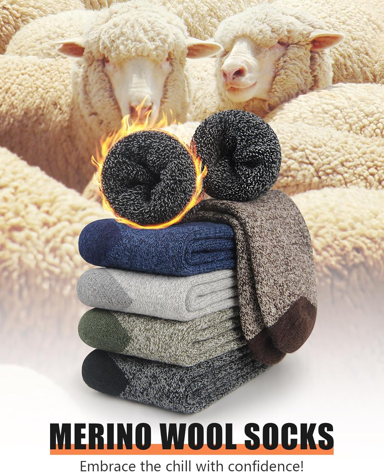 UUMIAER 5 Pairs Merino Wool Socks for Men, Thermal Wool Hiking Socks Supper Thick Winter Crew Socks (US Size 7-13) - Image 2