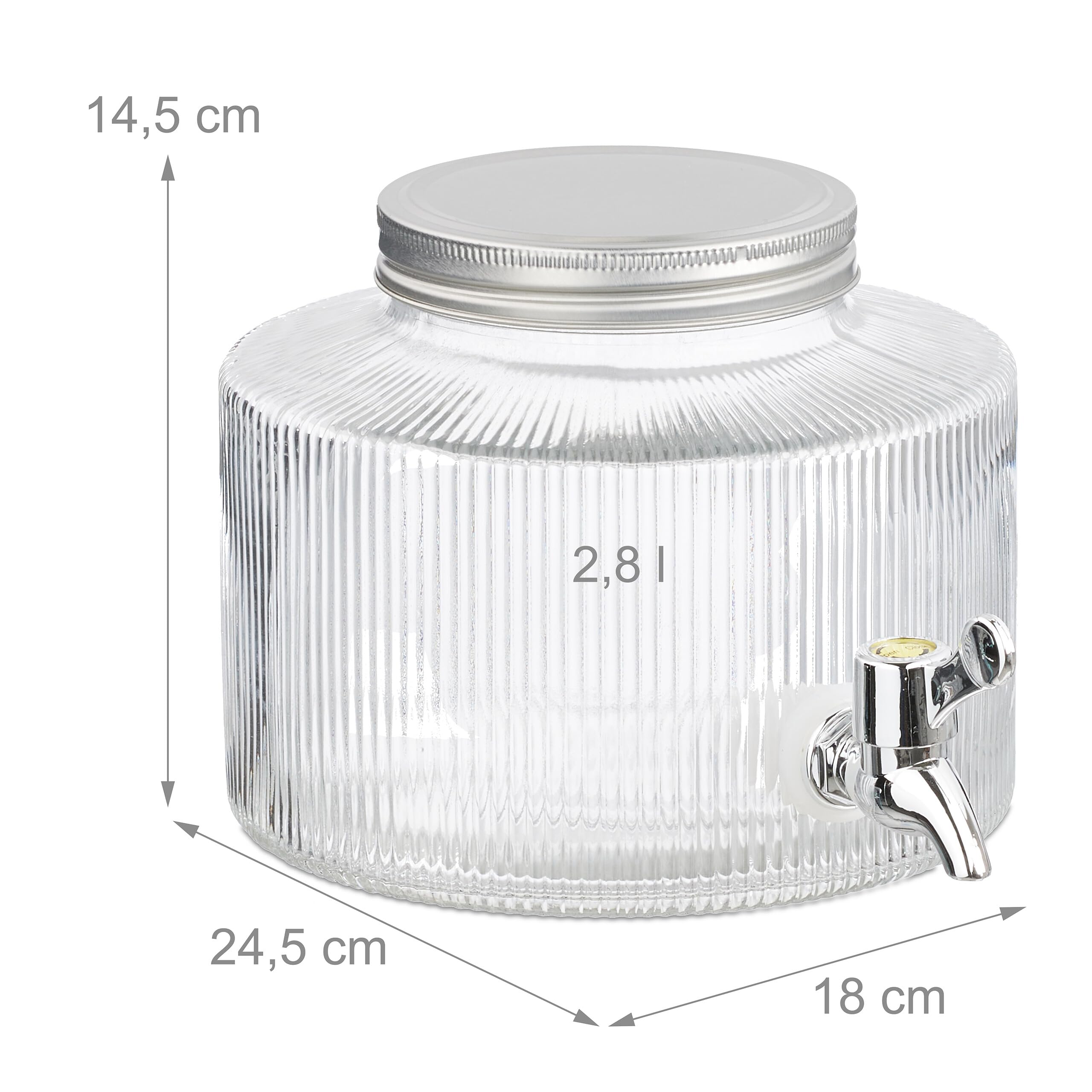 Relaxdays Set 2 Dispenser In Vetro 3,5 L – Erogatore Per Acqua, Succhi E Cocktail, Con Rubinetto E Coperchio, Vintage