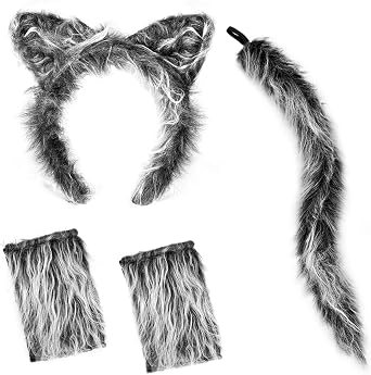 Anyumocz 4Pcs Wolf Ears Costume,Werewolf Costume with Headband,Gloves,Tail, for Women,Halloween Dress-Up Accessories Kit