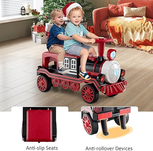 Miniatura 4 de Costzon Tren sin rieles, 12 V, juguete de 2 plazas con silbato de tren, luces LED, música y silla extraíble, tren eléctrico con un botón y arranque