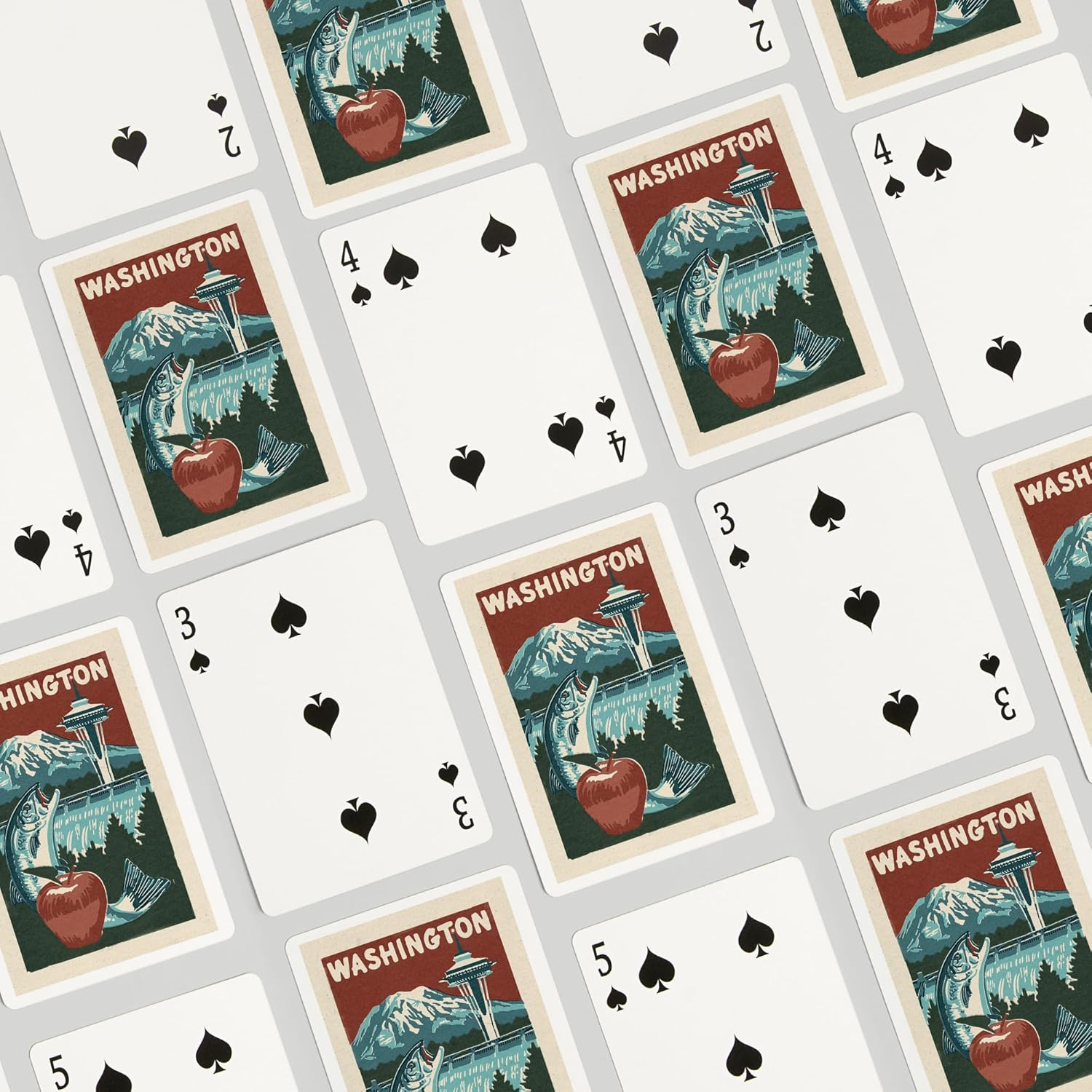 Lantern Press Washington State, Woodblock, 52 Playing Cards for Adults, Poker Size Card Deck