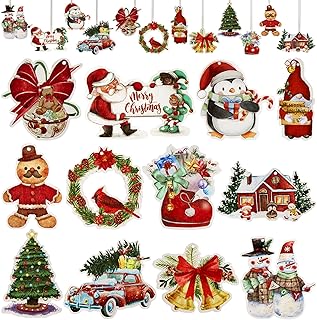 OurWarm 36Pcs Vintage Christmas Ornaments, Wooden Christmas Tree Ornaments Retro Wood Ornaments Hanging Santa Snowman Gingerbread Cutouts for Winter Home Party Farmhouse Decorations-Double Sided Print