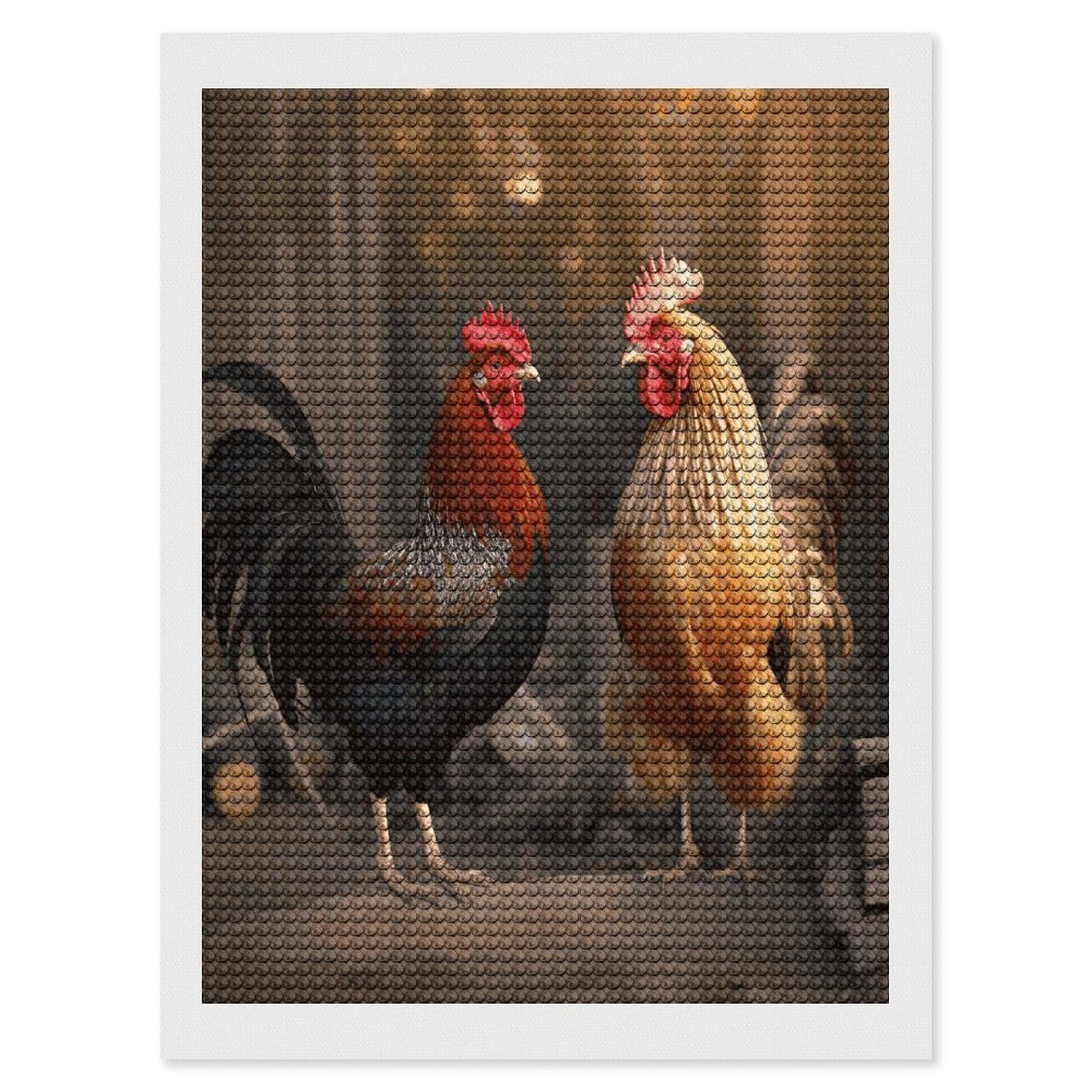 LDGSUPH Rooster and Chicken Diamond Painting Kits for Adults Paint with Diamond Pictures Art DIY Full Drill Diamond Dots Painting Personalized Diamond Photo for Home Wall Decor Gift 12"x16"