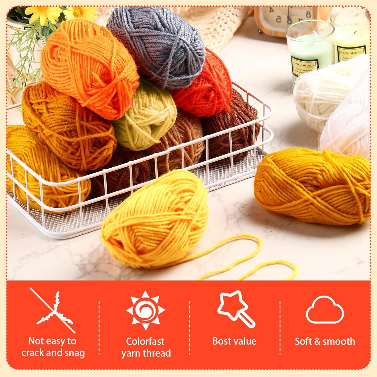 Wowangce 24 Skeins Acrylic Yarn - 24 x 25g, 2400 Yards Crochet Yarn Kit for Crocheting & Knitting, Assorted Starter Kit (Earth Tone)