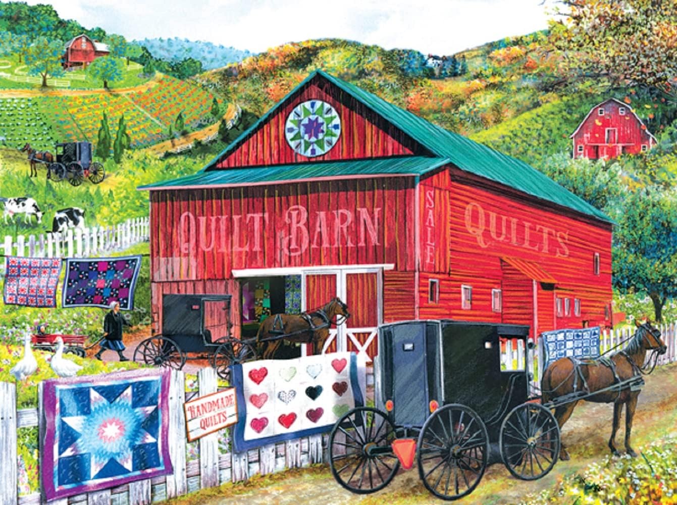 SUNSOUT INC - Stopping at the Quilt Barn - 1000 pc Jigsaw Puzzle by Artist: Tom Wood - Finished Size 20" x 27" - MPN# 28785