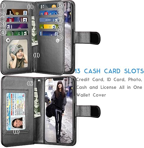 Miniatura 3 de Tekcoo Funda tipo cartera compatible con iPhone 13 (6.1 pulgadas) 2021 con ranuras para tarjetas de crédito de lujo para tarjetas de crédito, bolsa