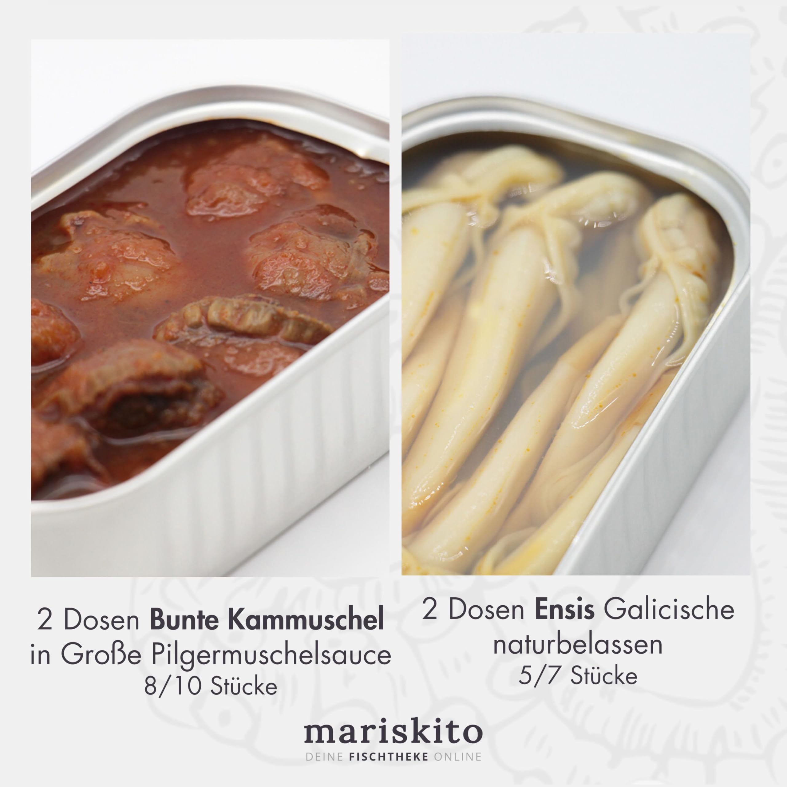 MARISKITO | Paket La Mar de Variado - 12 Gourmetkonserven - Dosen mit Galicischen Konserven - Geschenkkorb - Delikatessen-Produktset