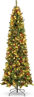 Best Choice Products 6ft Pre-Lit Spruce Pencil Christmas Tree Pre-Decorated for Home, Office, Party, Holiday Decoration w/...