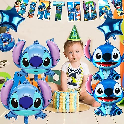 Miniatura 3 de Paquete de 9 globos de puntada grandes de 33.8 x 31.5 pulgadas, suministros para fiesta de cumpleaños, globos azules de puntada de aluminio de