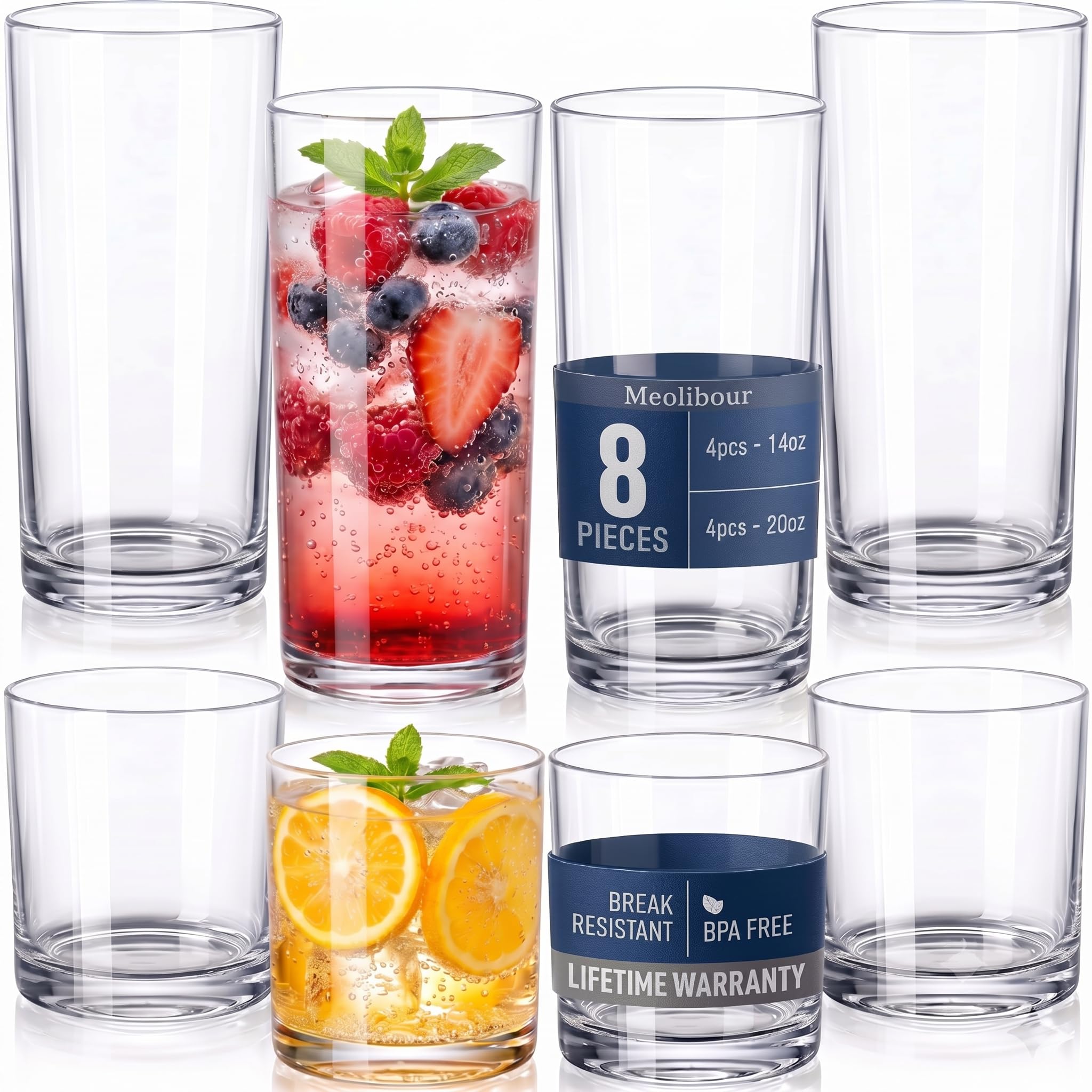 Amazon.com | Plastic Drinking Glasses Set of 8, 14oz Rocks & 20oz