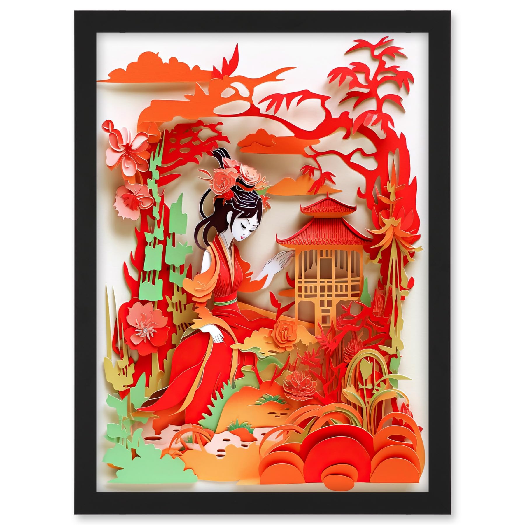 Artery8 Woman by Red Temple Garden Kirigami Collage Artwork Framed A3 Wall Art Print